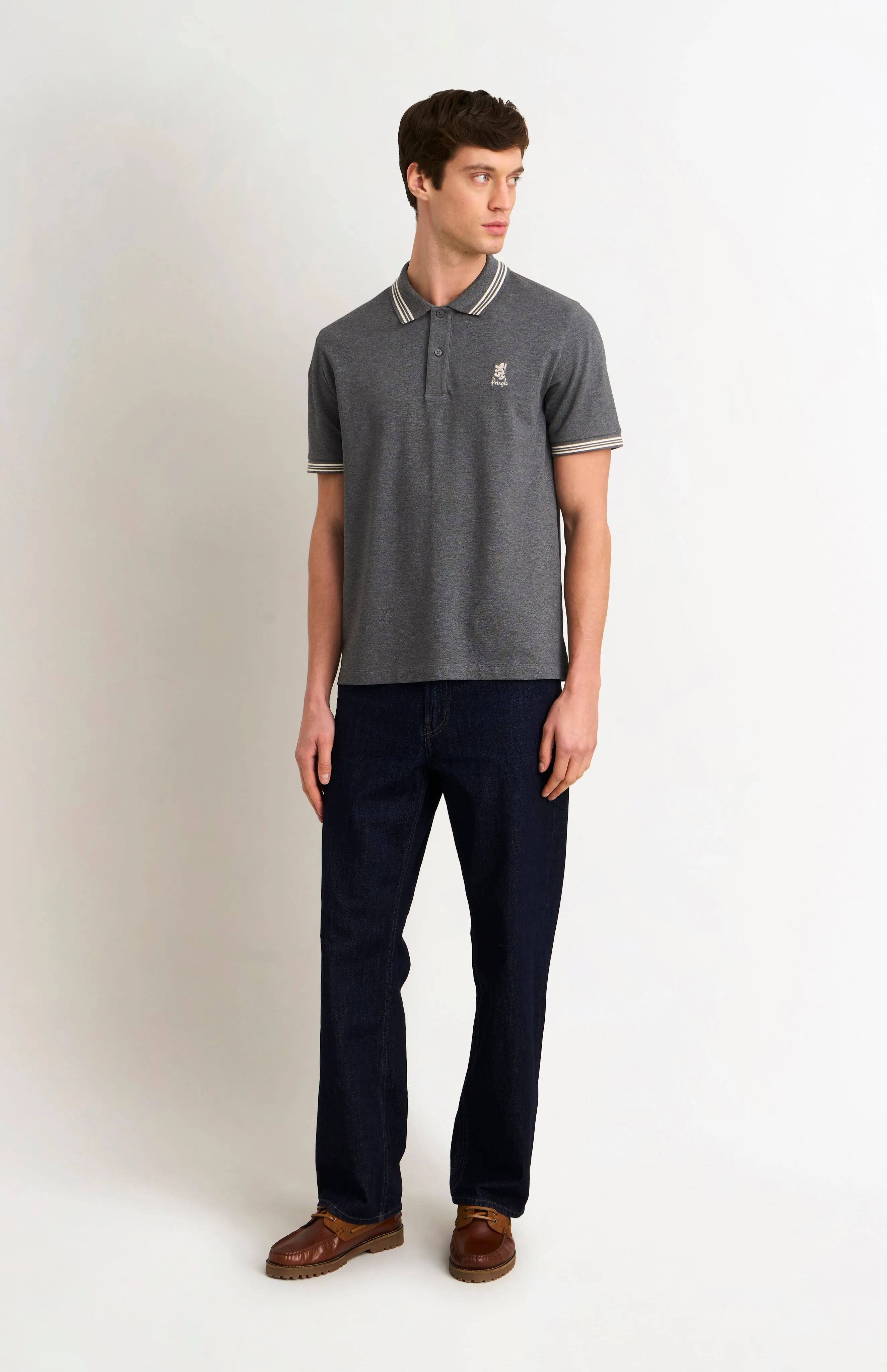 Men's Cotton Pique Polo Shirt With Tipping In Charcoal sold by Pringle of Scotland product image thumbnail 2