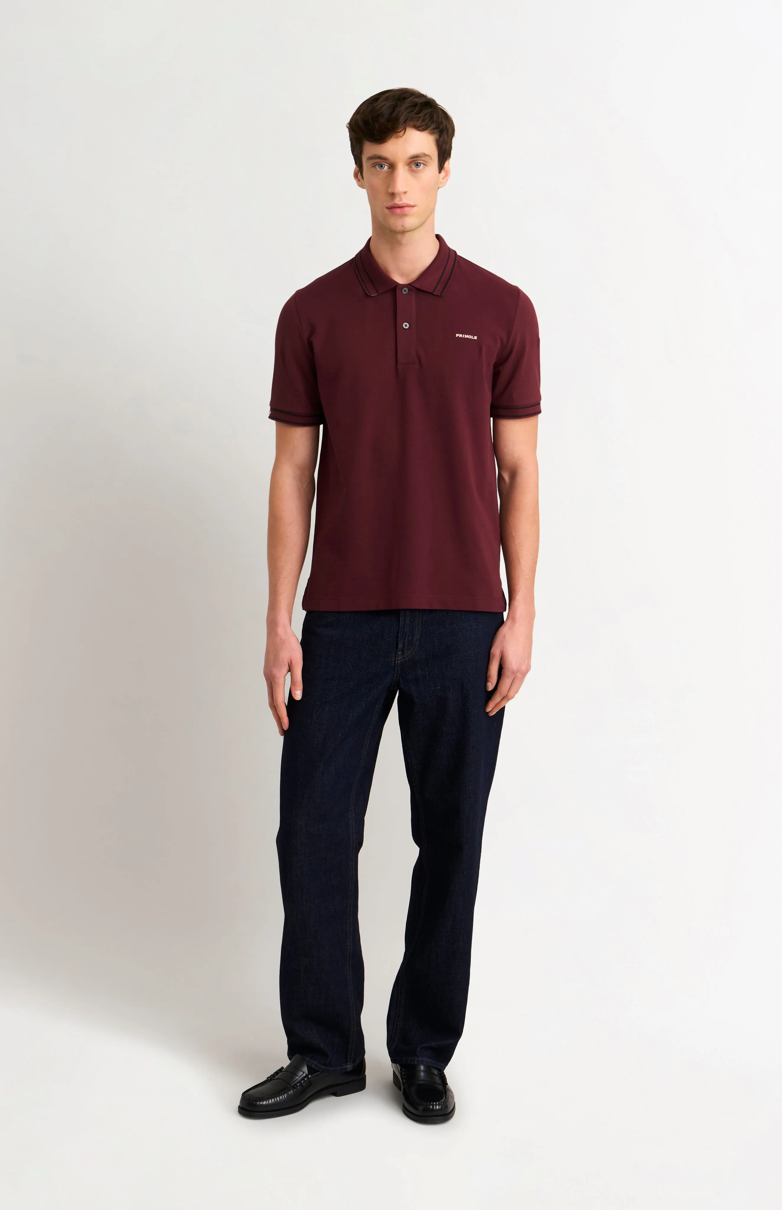 Men's Cotton Pique Polo Shirt With Diamond Jacquard Collar In Burgundy sold by Pringle of Scotland product image thumbnail 2