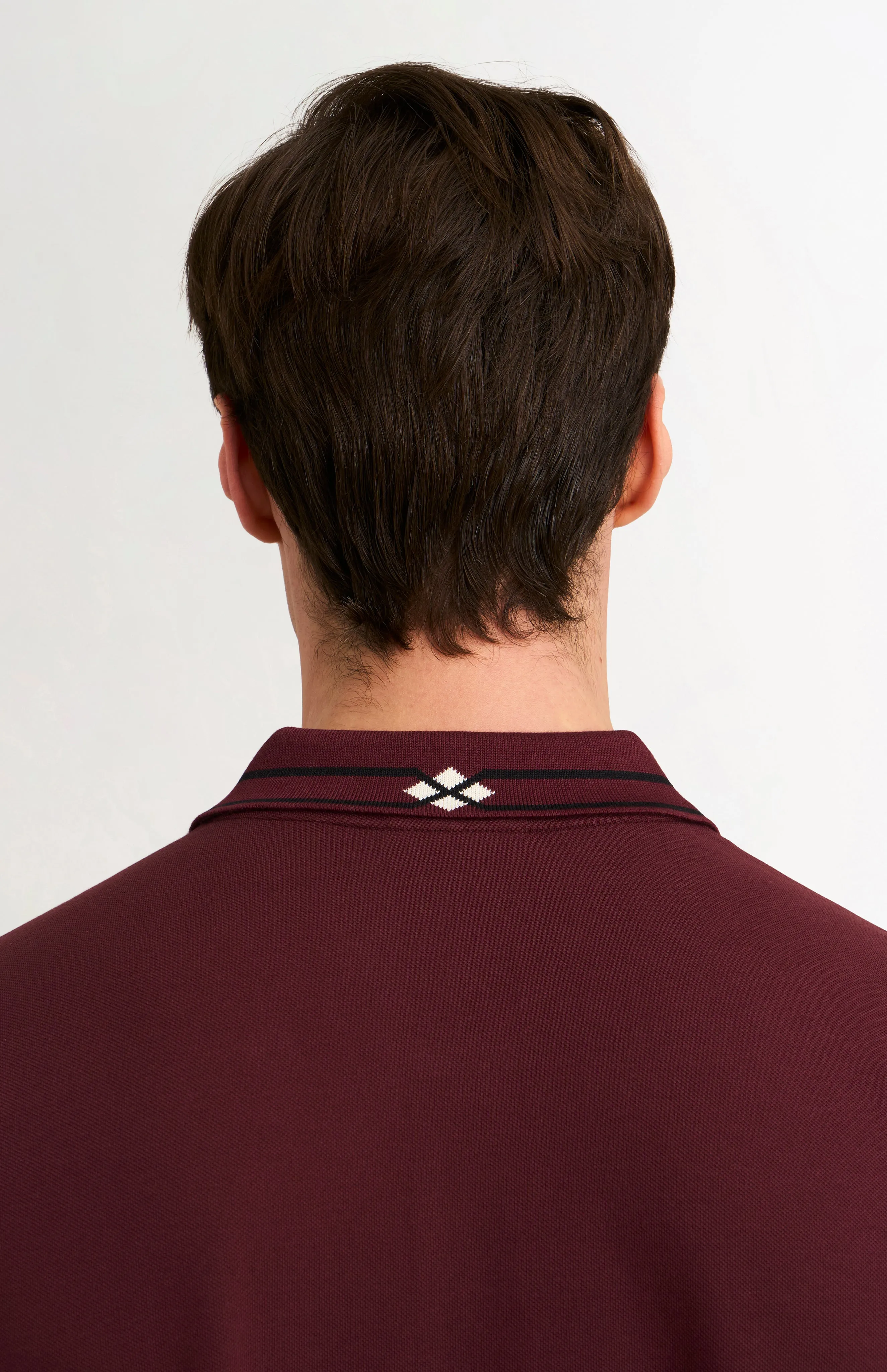 Men's Cotton Pique Polo Shirt With Diamond Jacquard Collar In Burgundy sold by Pringle of Scotland product image thumbnail 4