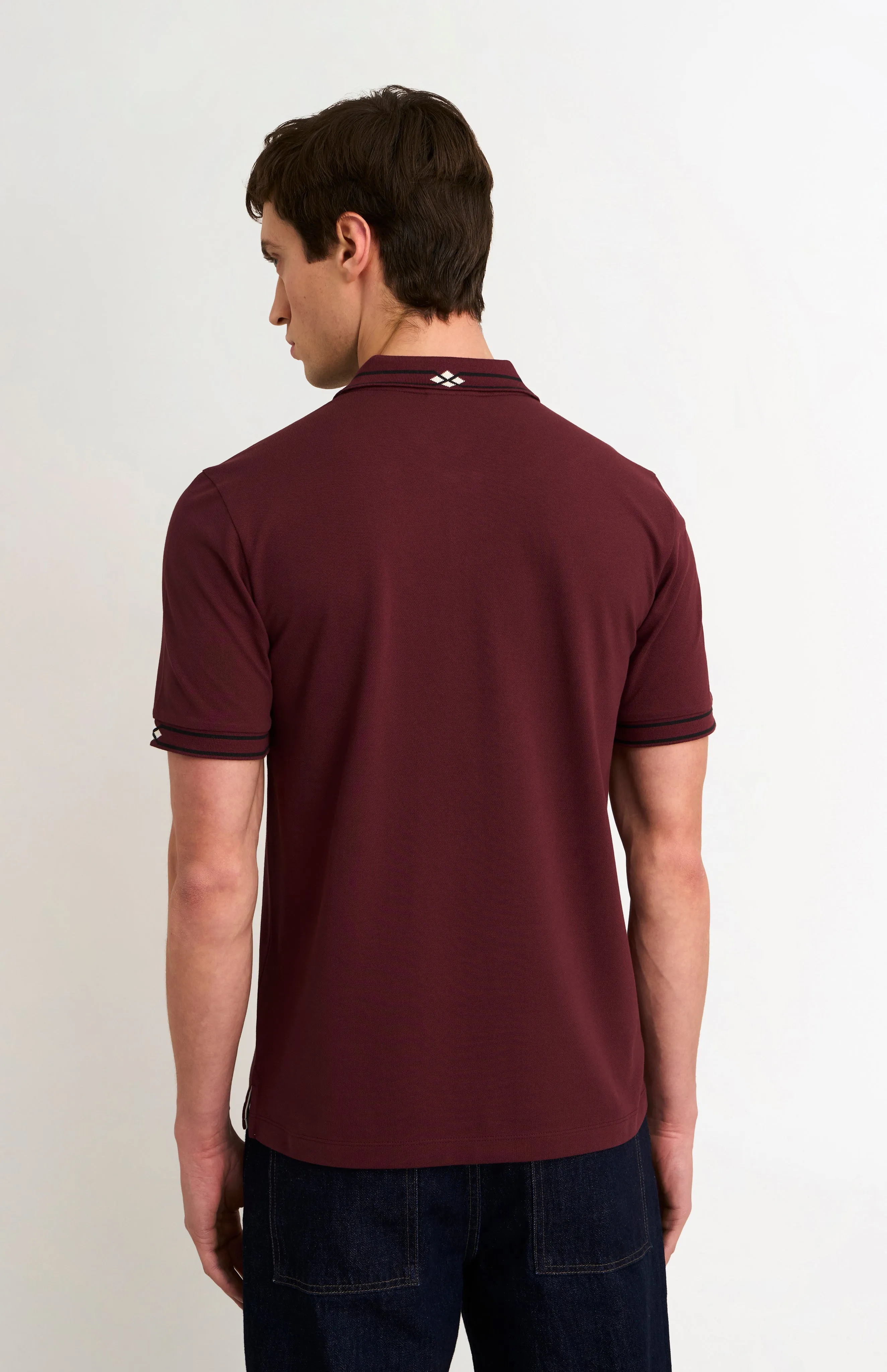 Men's Cotton Pique Polo Shirt With Diamond Jacquard Collar In Burgundy sold by Pringle of Scotland product image thumbnail 3