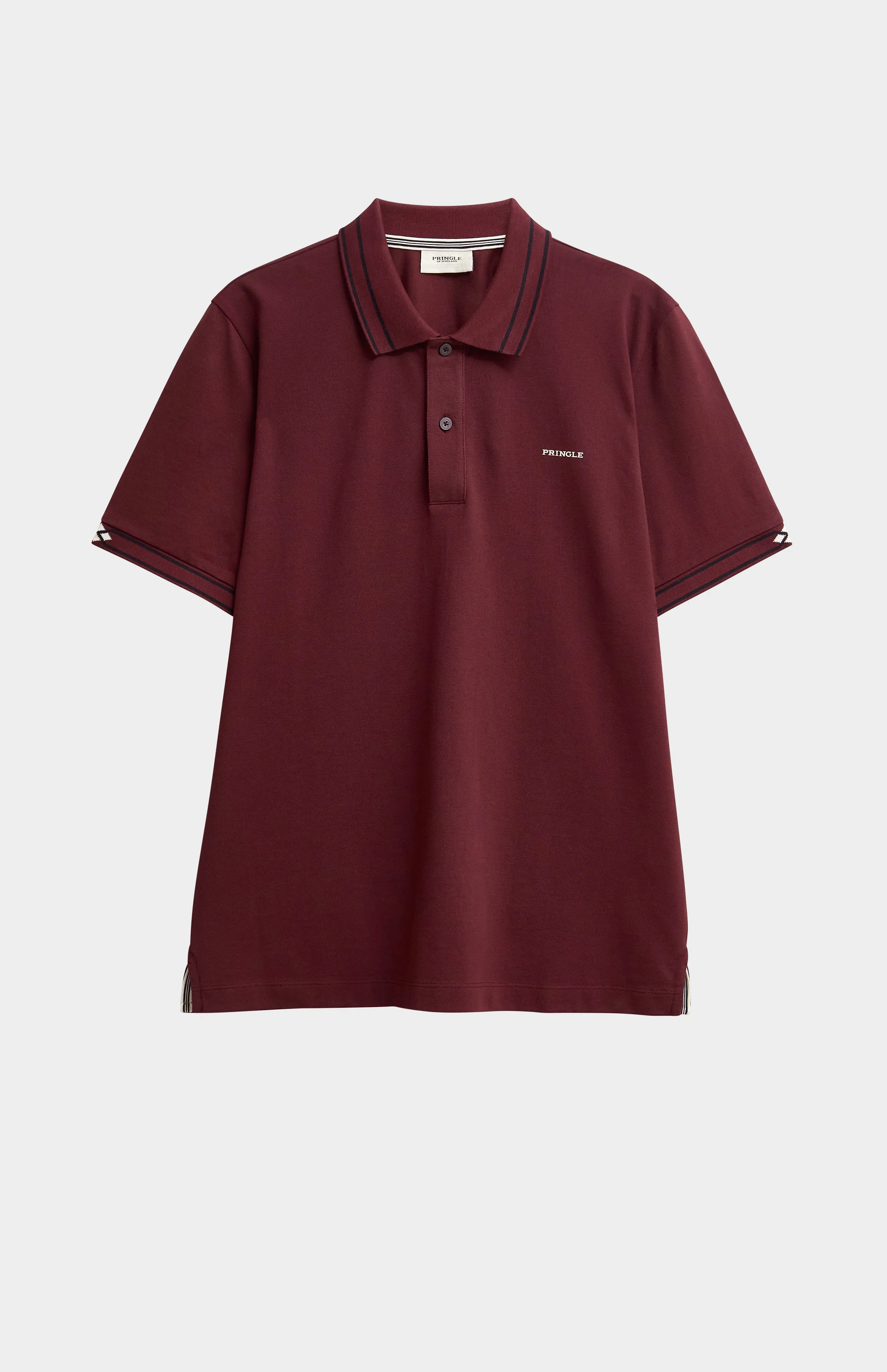 Men's Cotton Pique Polo Shirt With Diamond Jacquard Collar In Burgundy sold by Pringle of Scotland product image thumbnail 5