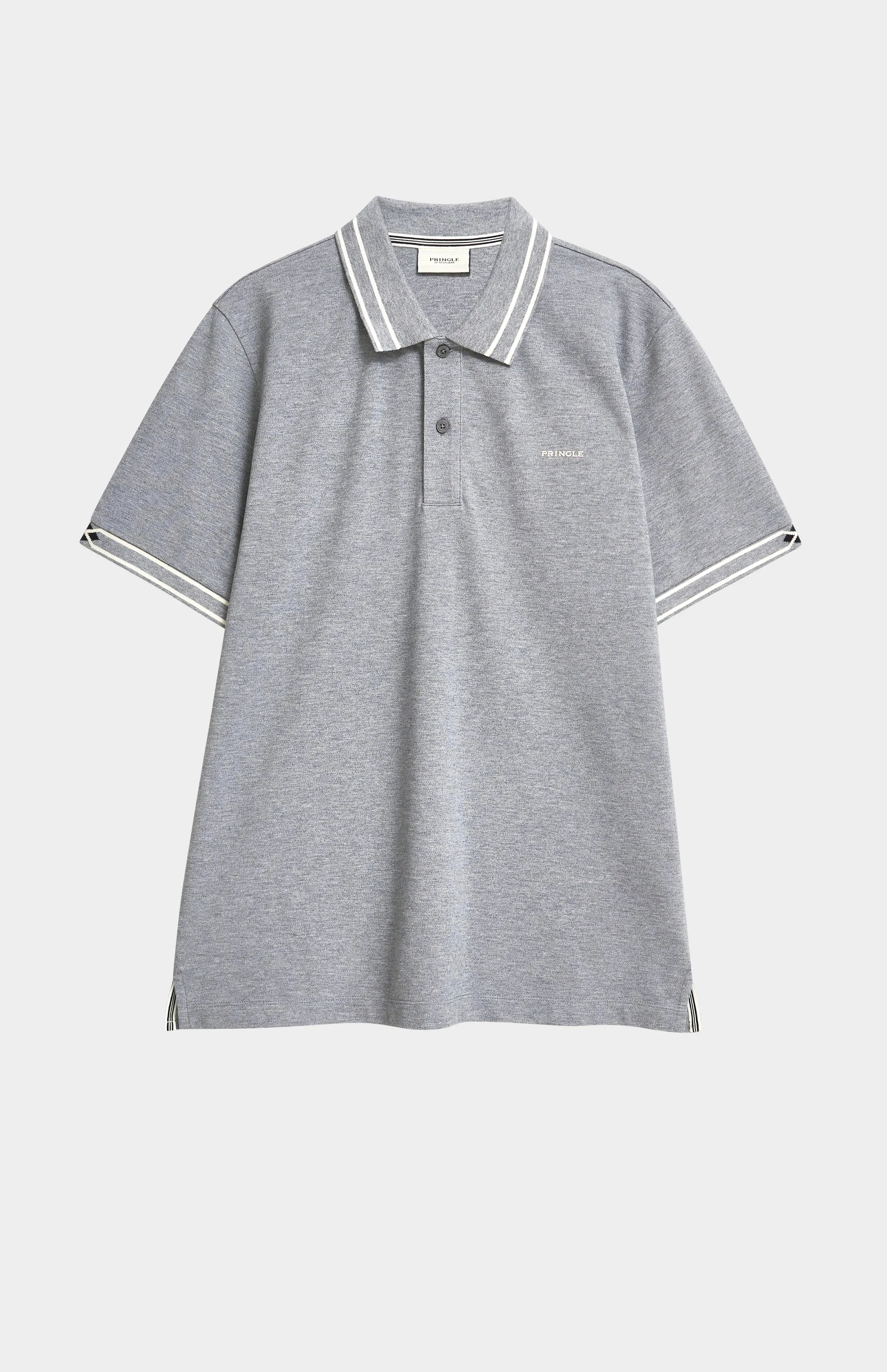Men's Cotton Pique Polo Shirt With Diamond Jacquard Collar In Grey Melange sold by Pringle of Scotland product image thumbnail 5