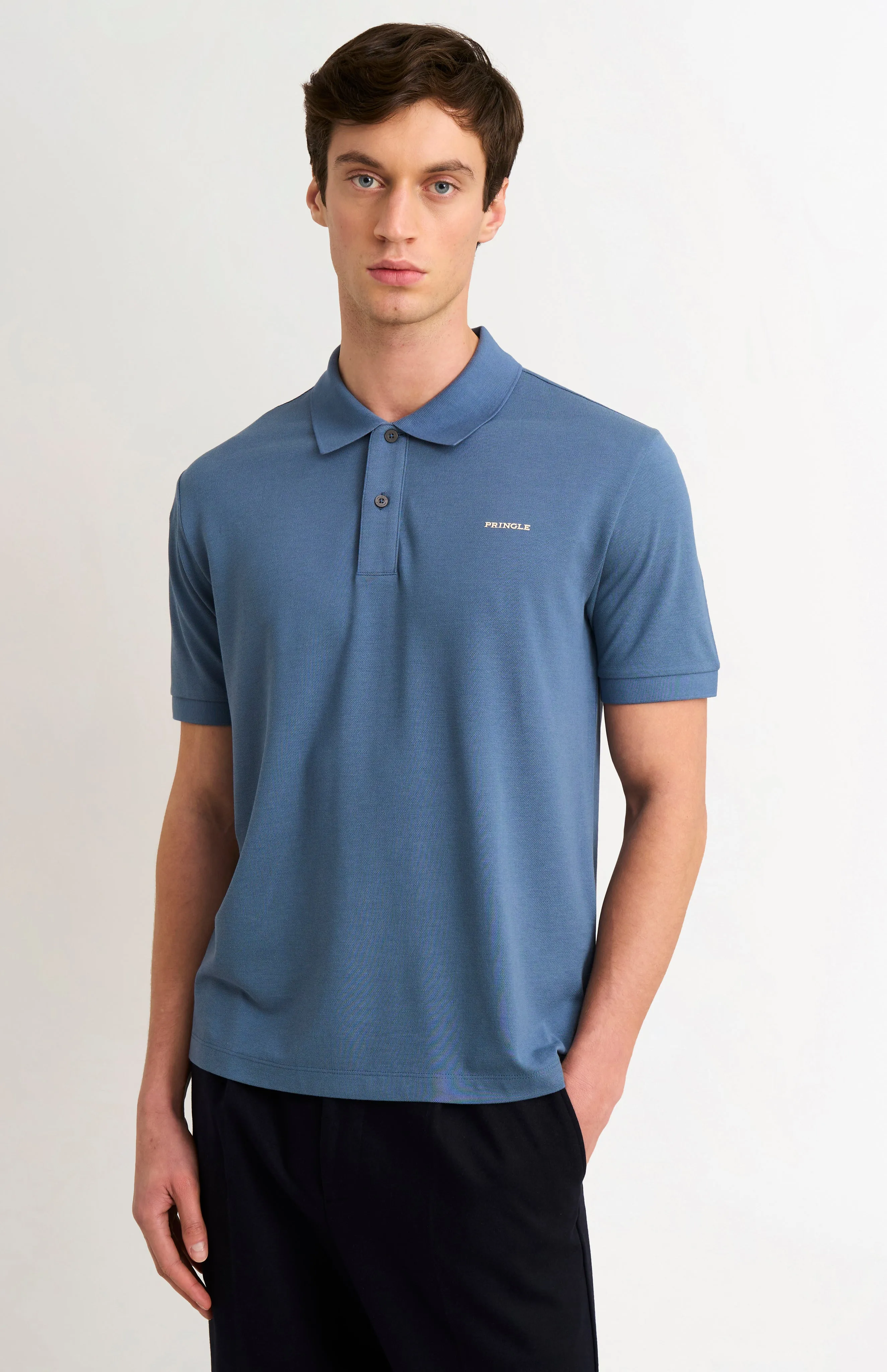 Men's Cotton Modal Pique Polo Shirt In Bering Sea Blue sold by Pringle of Scotland
