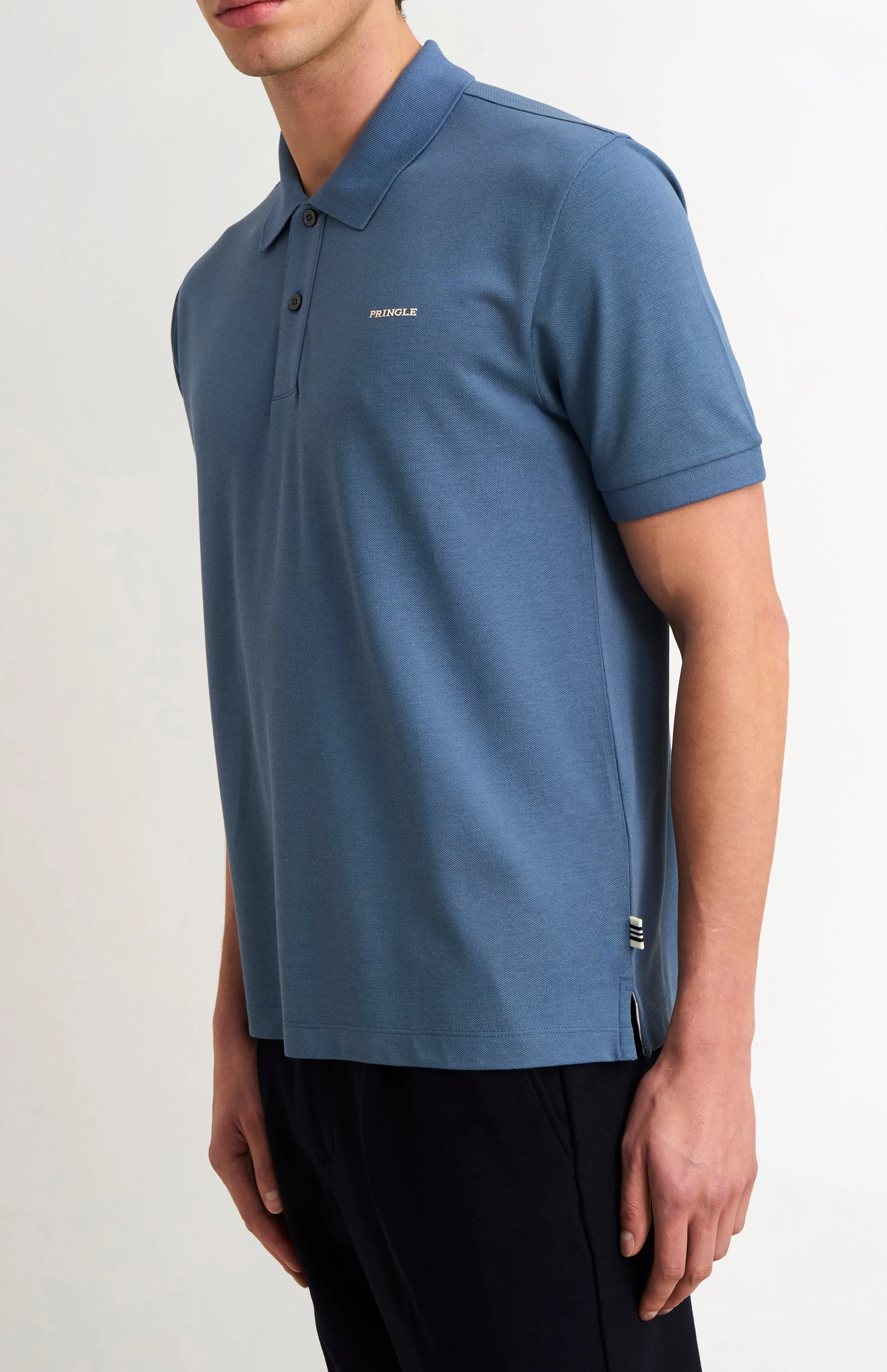 Men's Cotton Modal Pique Polo Shirt In Bering Sea Blue sold by Pringle of Scotland product image thumbnail 4