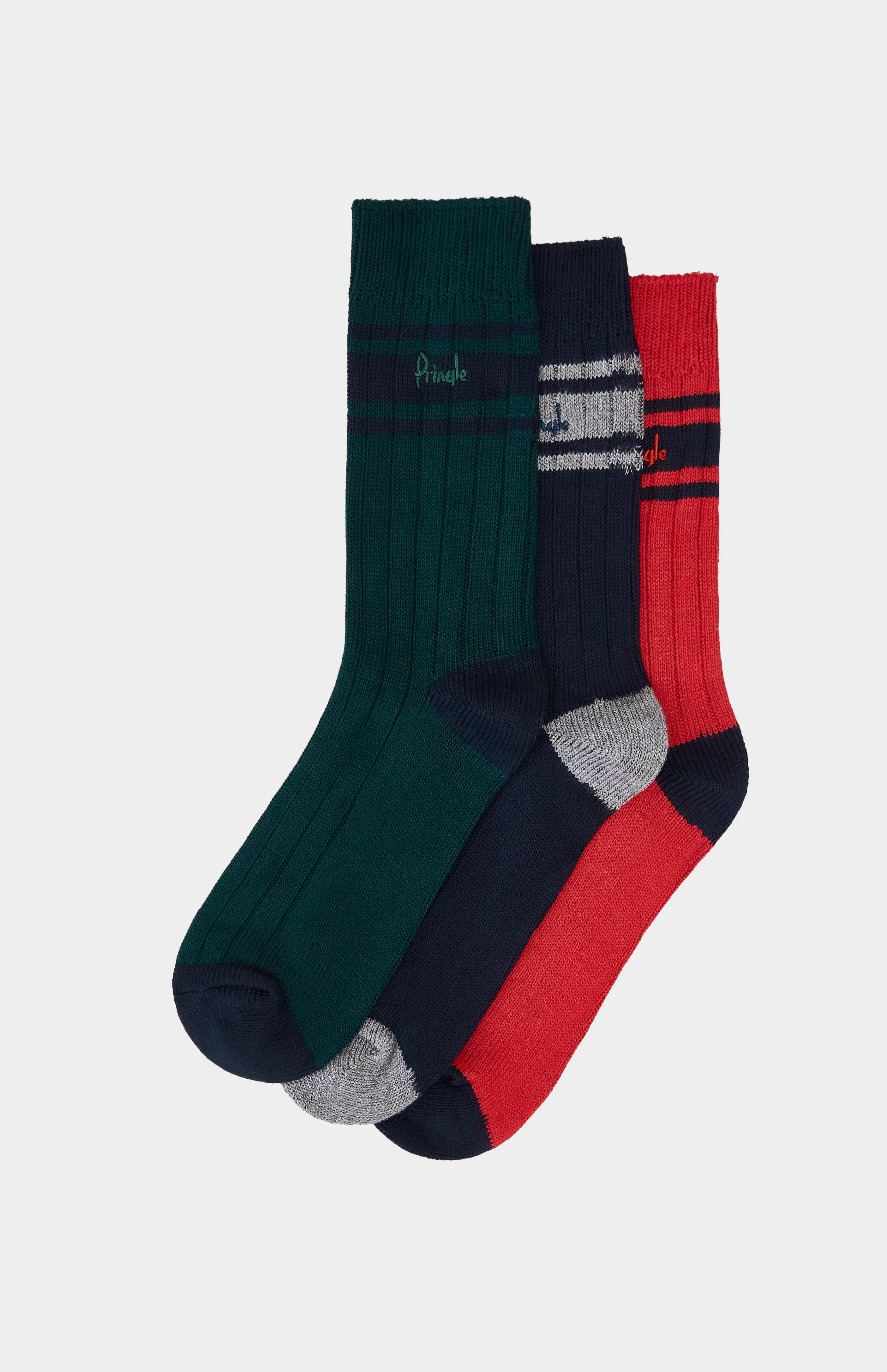 3 Pack Bamboo Blend Ribbed Leisure Socks in Black and Red sold by Pringle of Scotland product image thumbnail 2