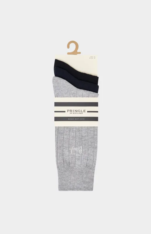 3 Pack Bamboo Classic Rib Socks in Grey & Black made by Pringle