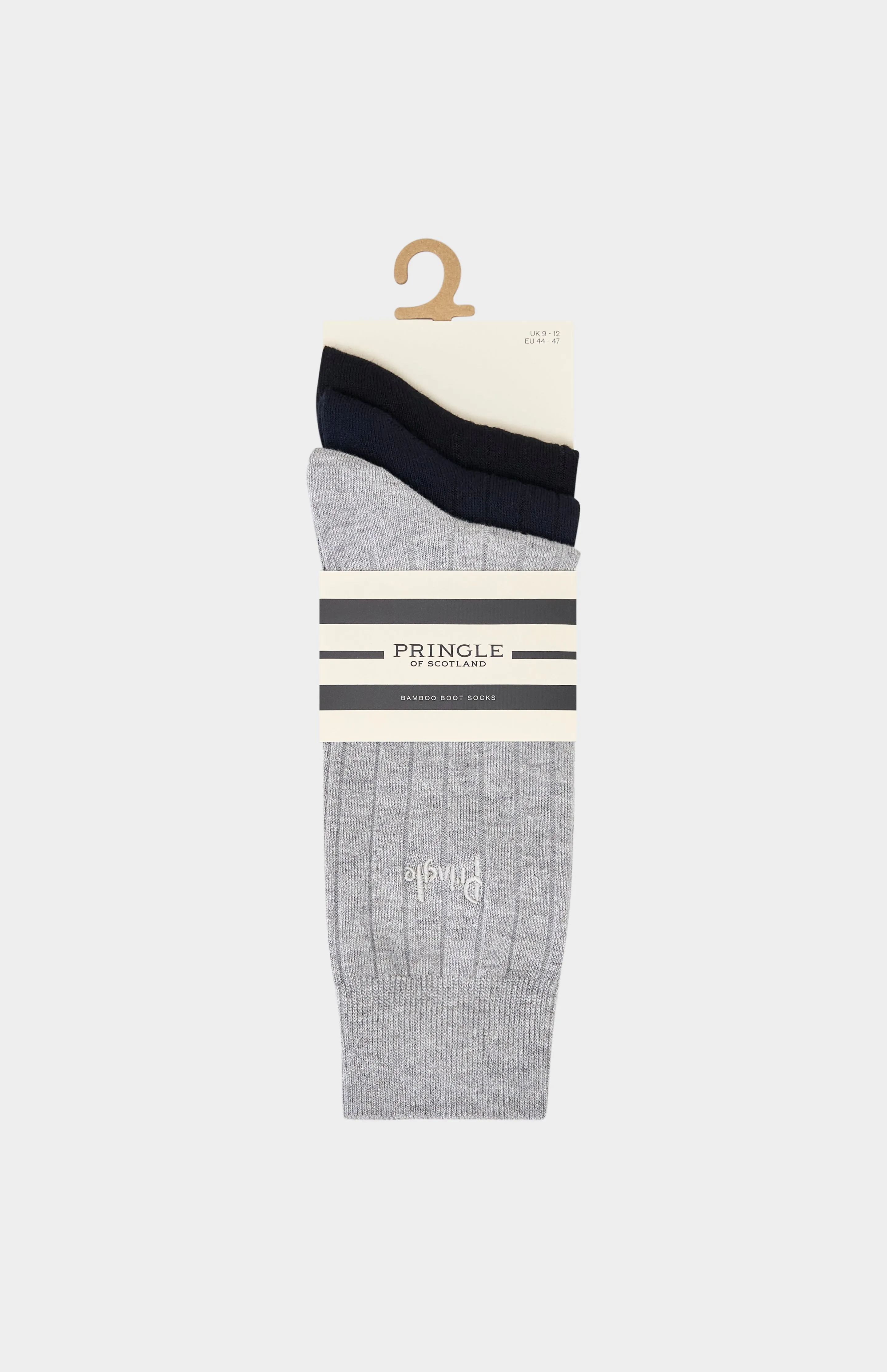 3 Pack Bamboo Classic Rib Socks in Grey & Black sold by Pringle of Scotland
