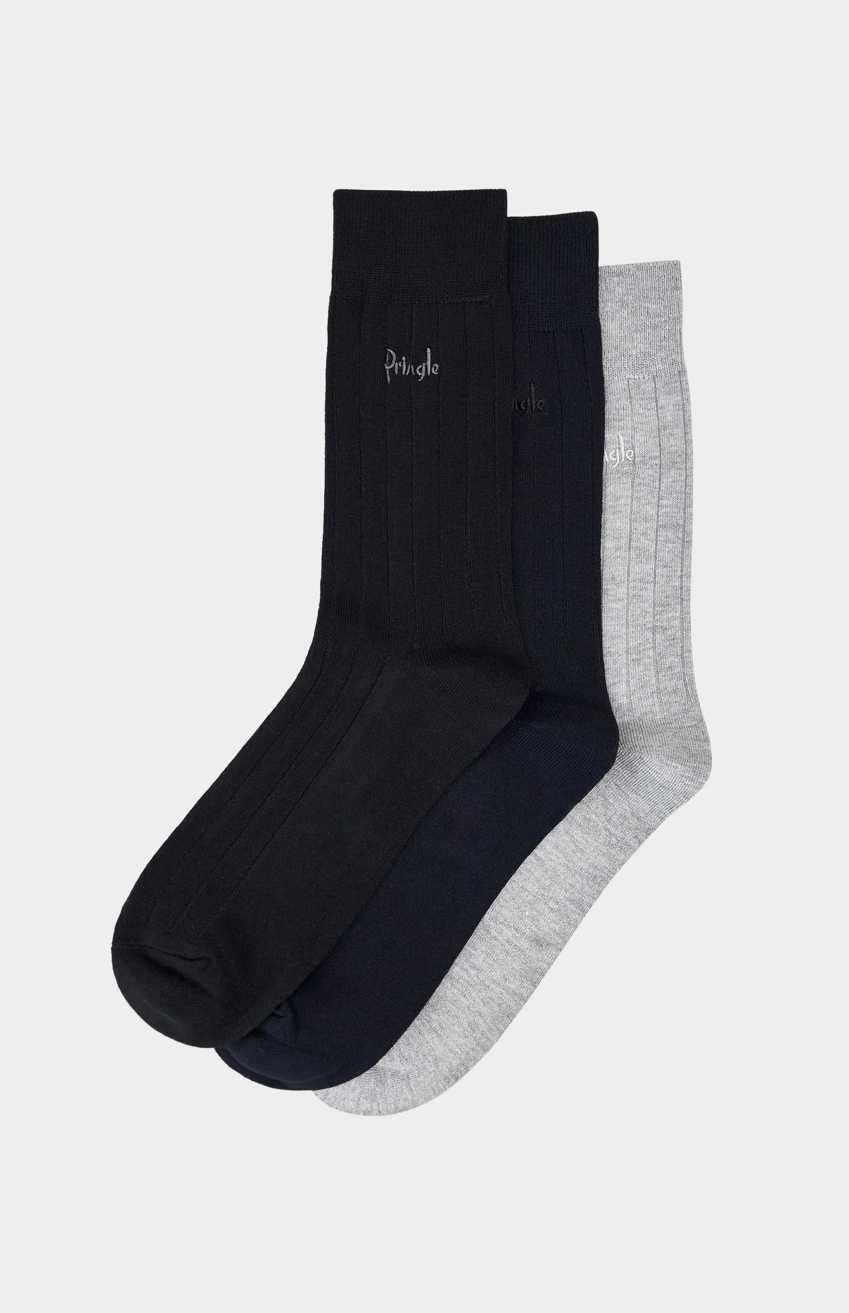 3 Pack Bamboo Classic Rib Socks in Grey & Black sold by Pringle of Scotland product image thumbnail 2