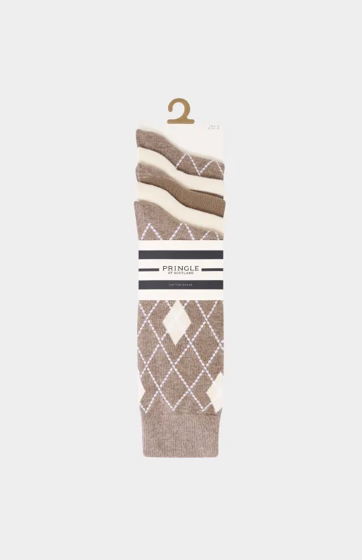5 Pack Patterned Cotton Socks in Neutral and Brown made by Pringle