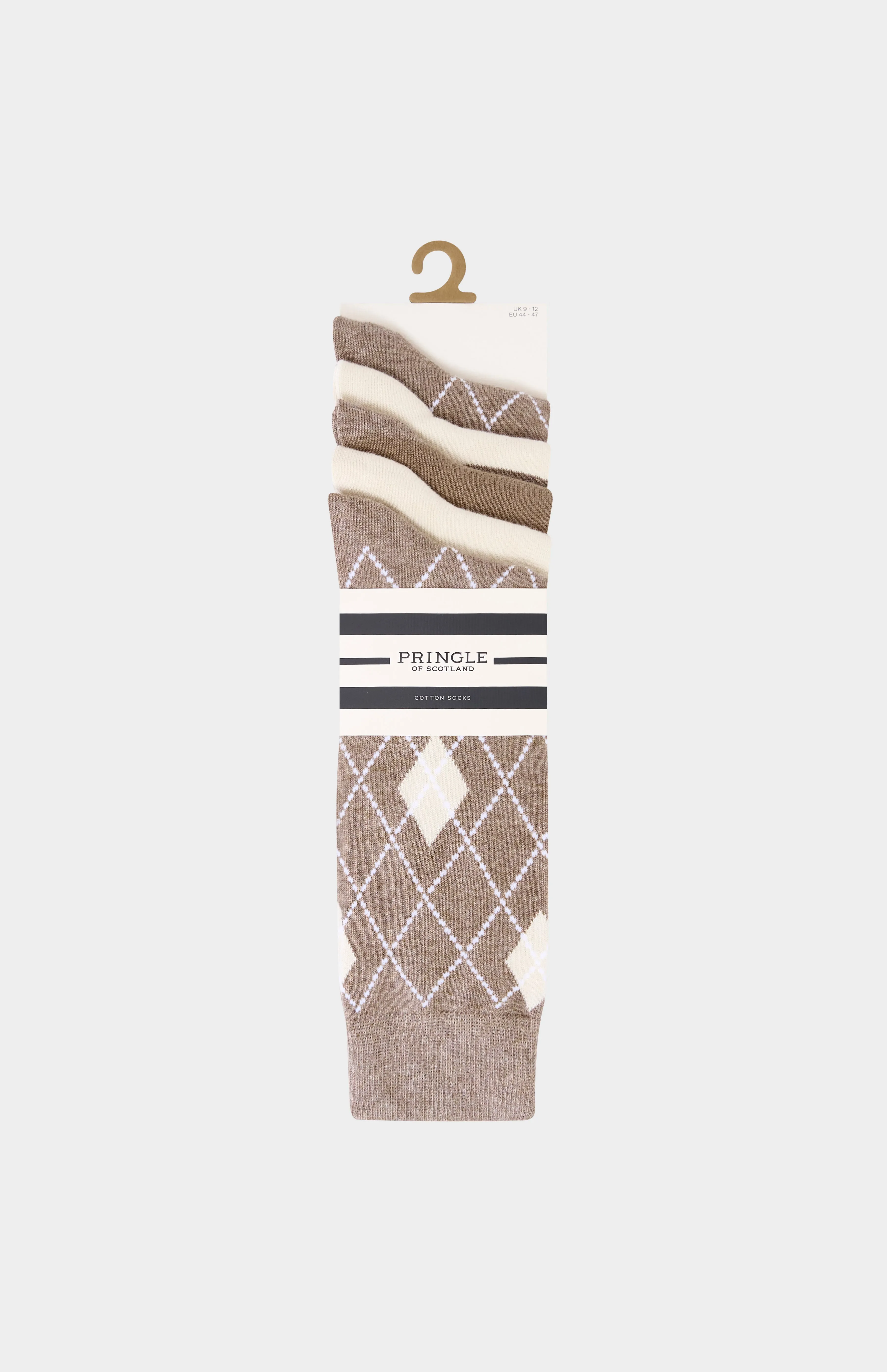 5 Pack Patterned Cotton Socks in Neutral and Brown sold by Pringle of Scotland