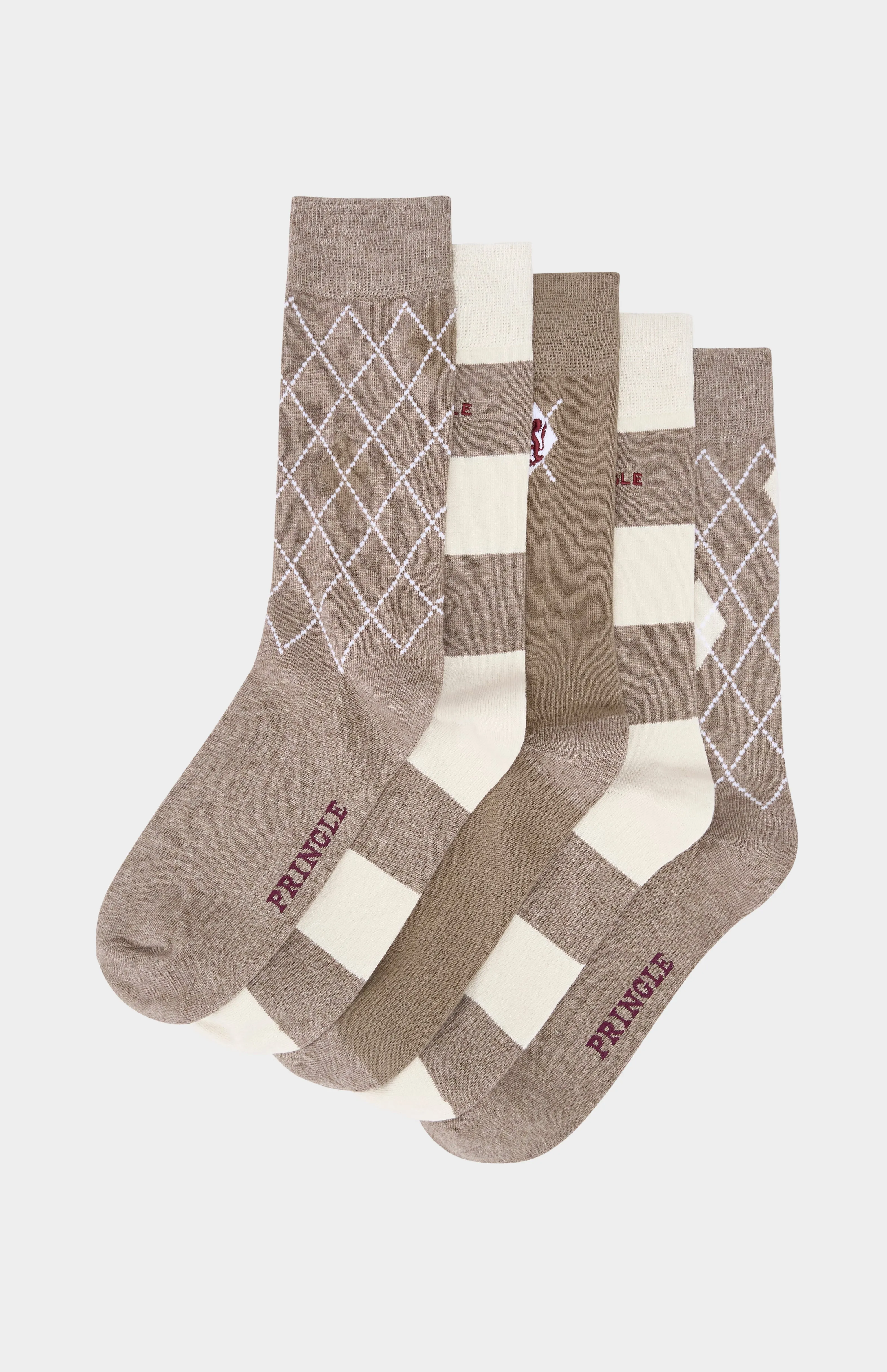 5 Pack Patterned Cotton Socks in Neutral and Brown sold by Pringle of Scotland product image thumbnail 2