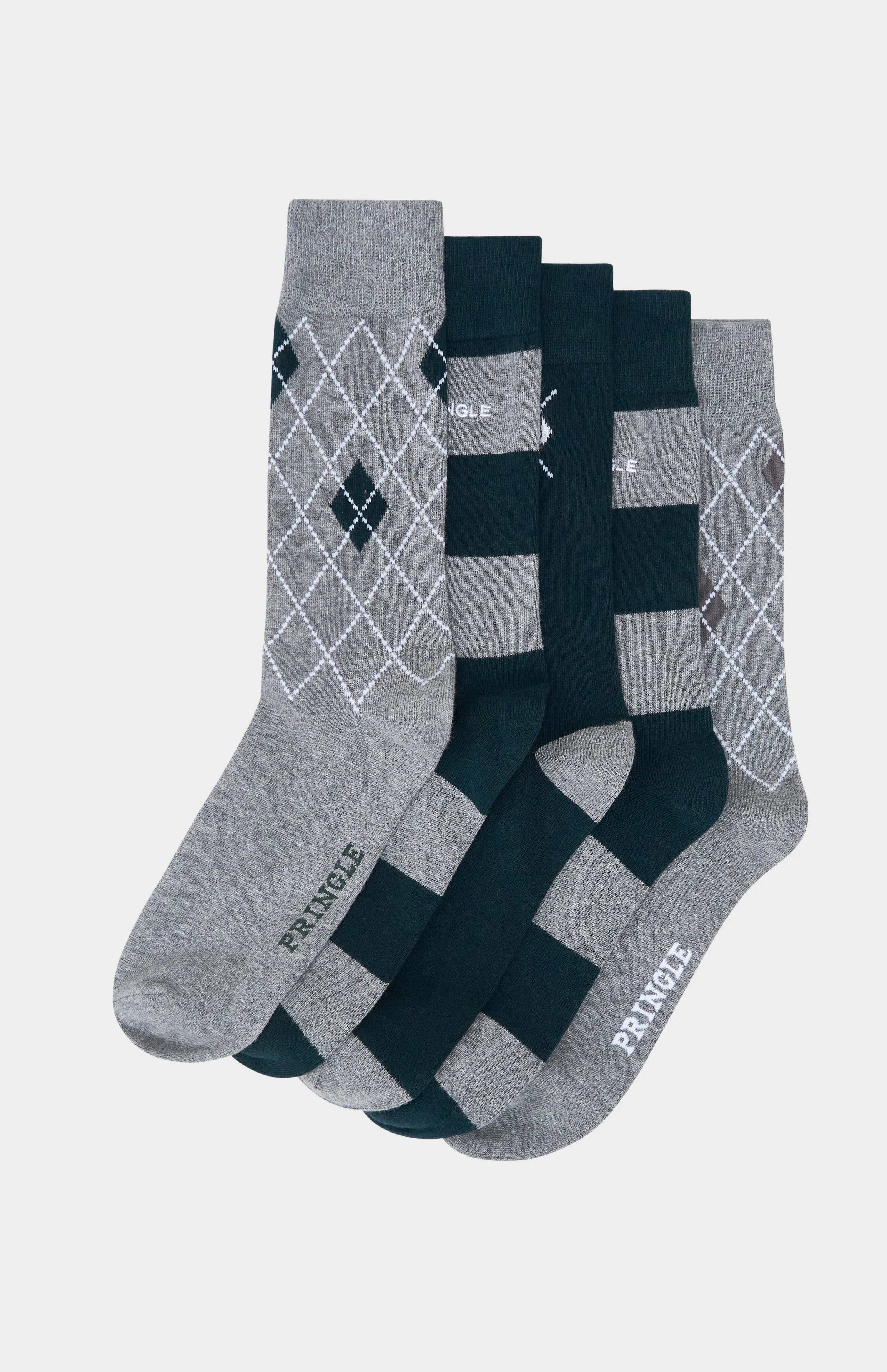 5 Pack Patterned Cotton Socks in Grey and Green sold by Pringle of Scotland product image thumbnail 2