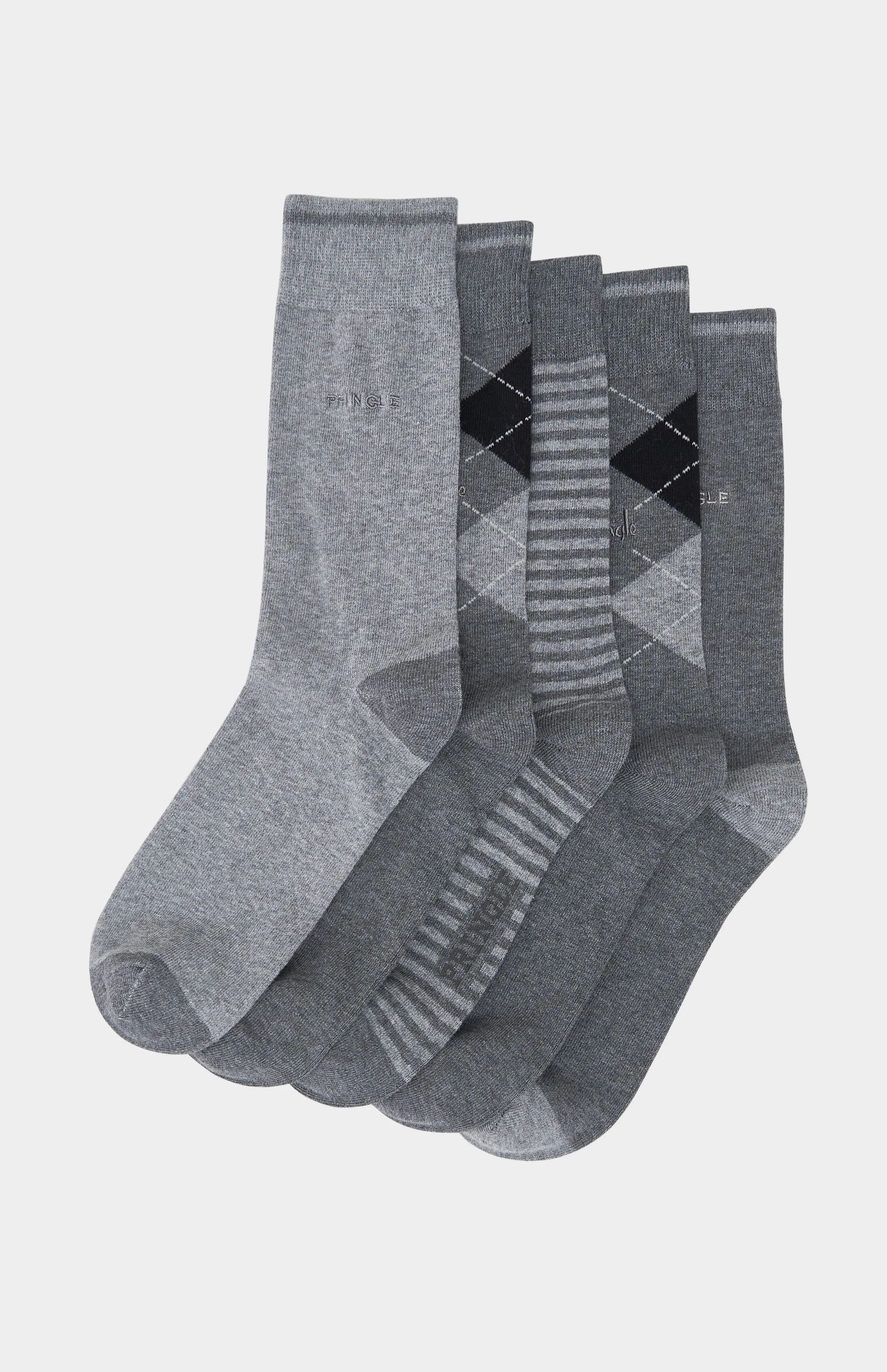 5 Pack Patterned Cotton Socks in Charcoal sold by Pringle of Scotland product image thumbnail 2