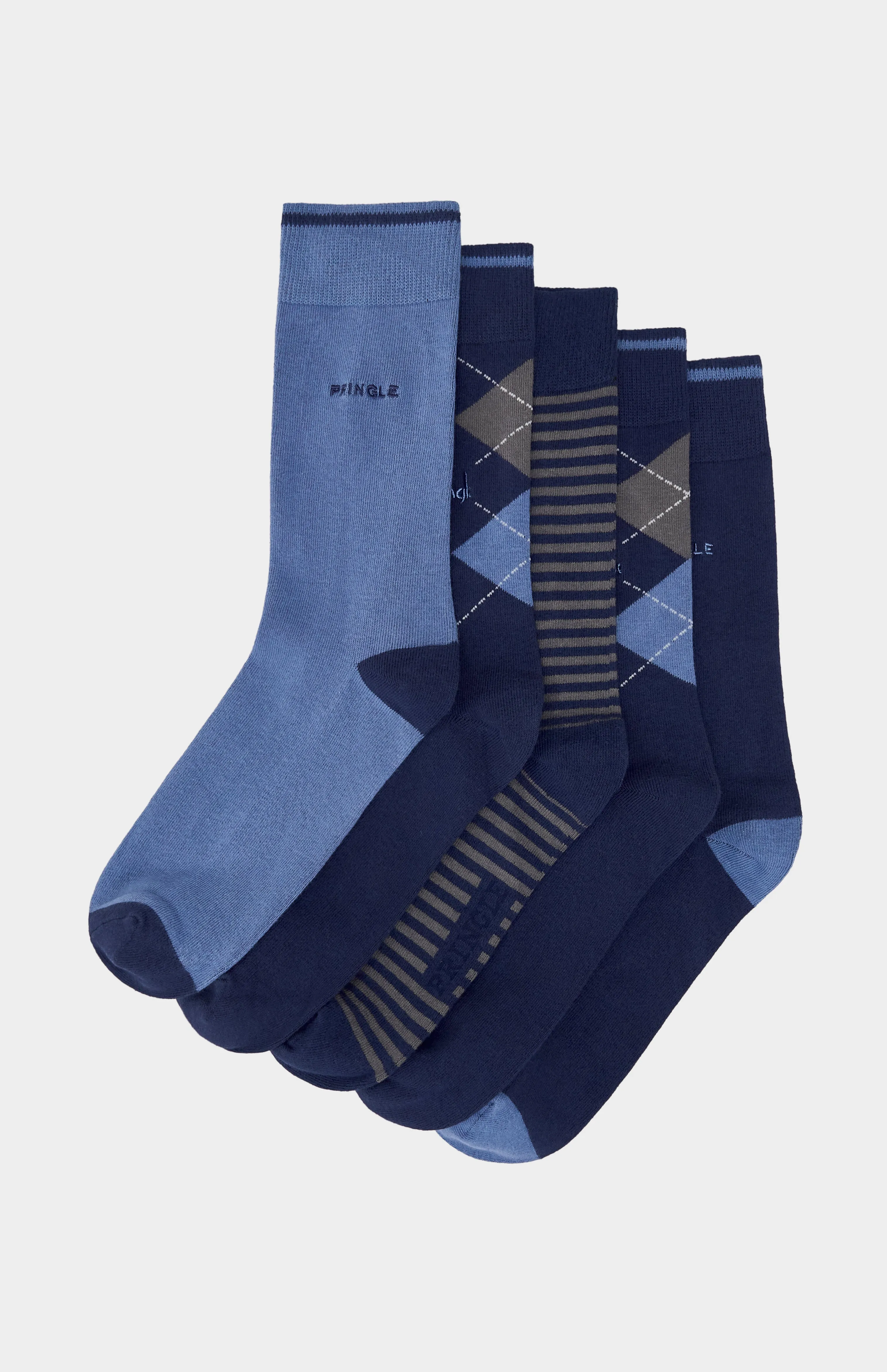 5 Pack Patterned Cotton Socks in Blue sold by Pringle of Scotland product image thumbnail 2