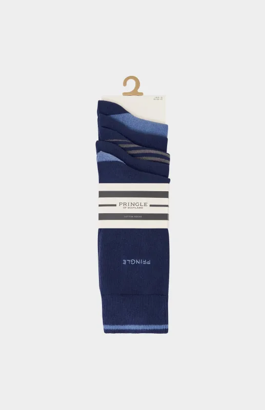 5 Pack Patterned Cotton Socks in Blue made by Pringle