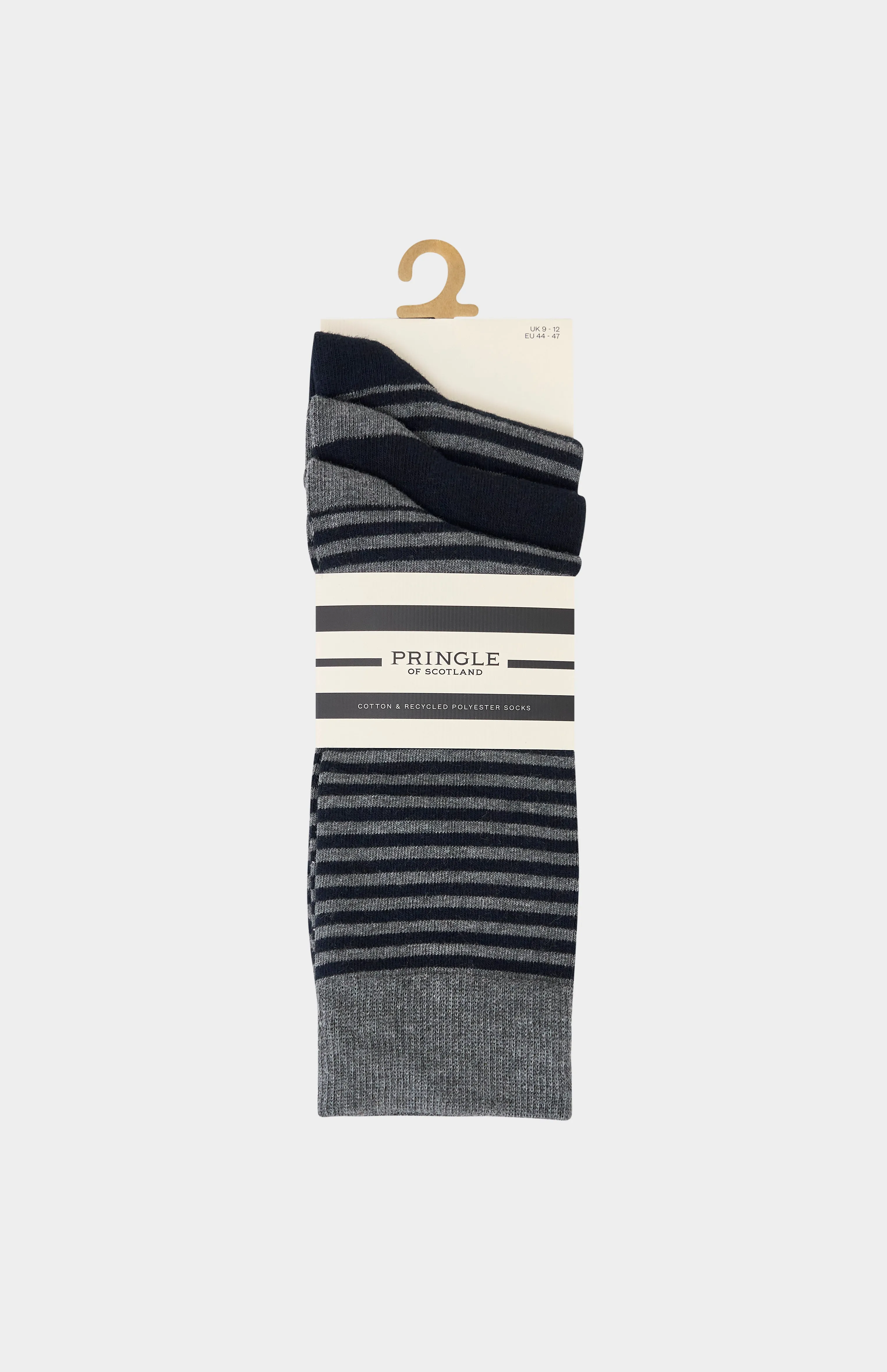 3 Pack Patterned Cotton Socks in Navy and Charcoal sold by Pringle of Scotland