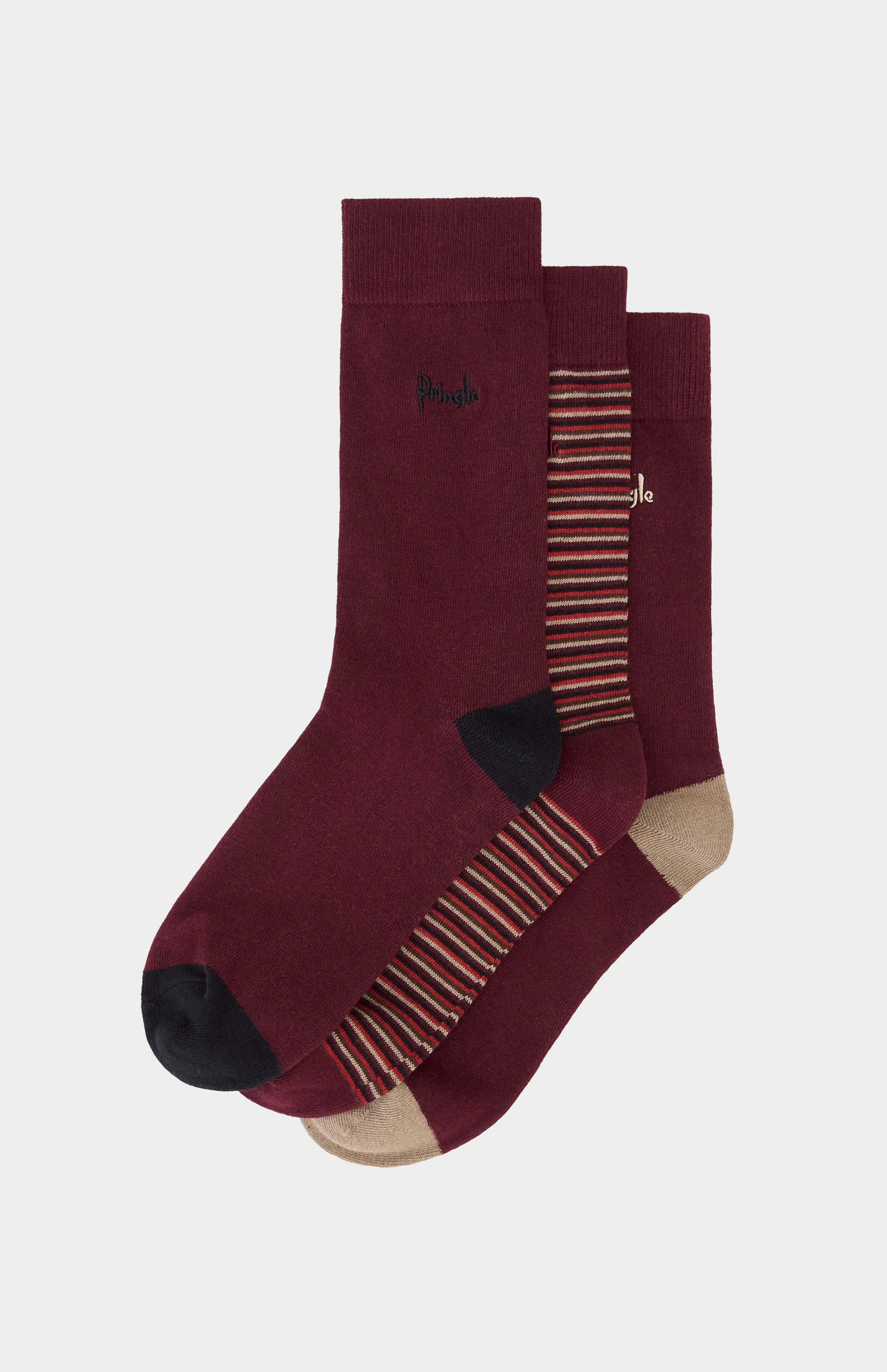 3 Pack Patterned Cotton Blend Socks in Burgundy sold by Pringle of Scotland product image thumbnail 2