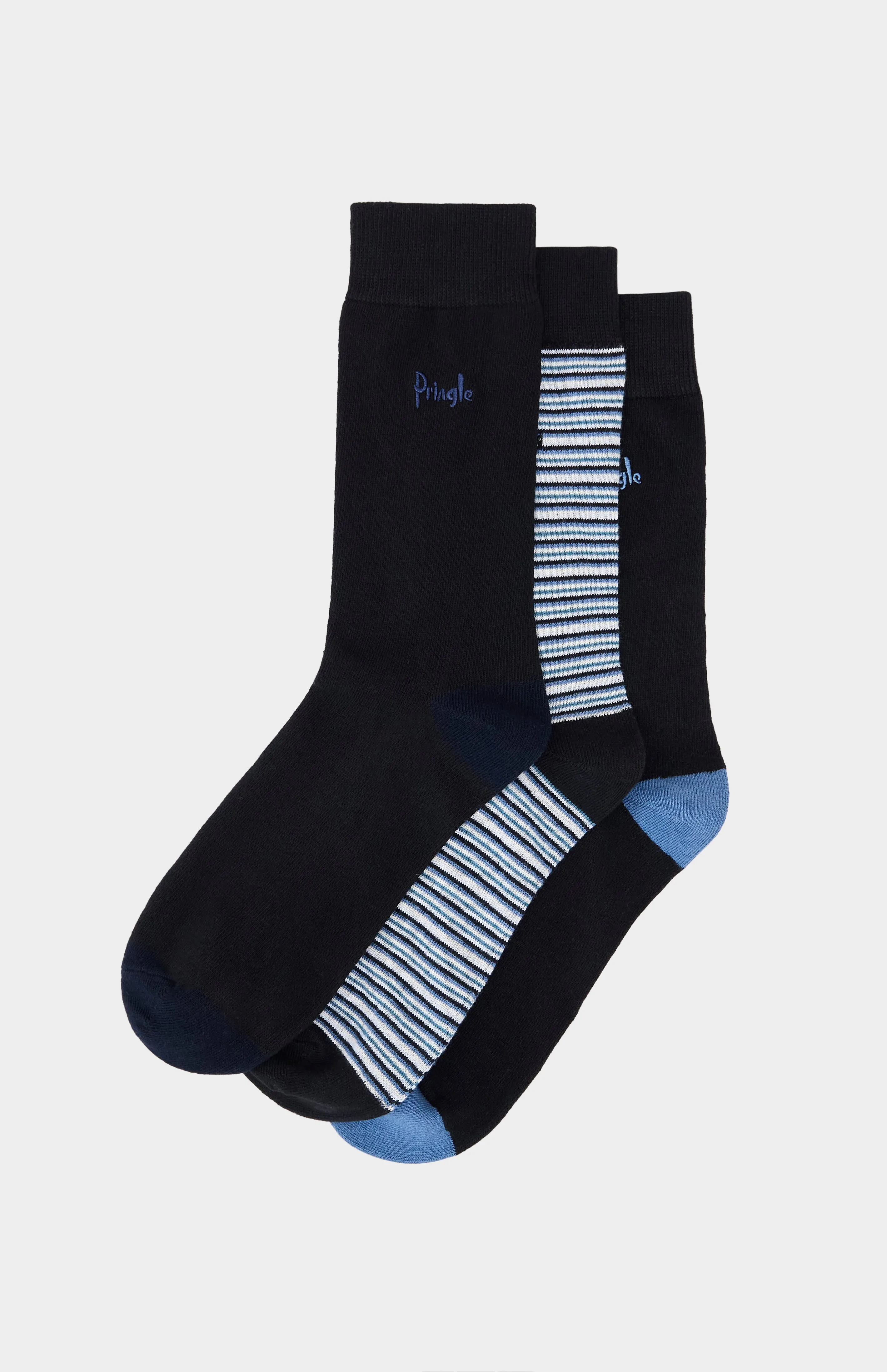 3 Pack Patterned Cotton Blend Socks in Black and Blue sold by Pringle of Scotland product image thumbnail 2