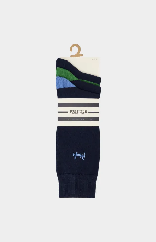 3 Pack Striped Cotton Blend Socks in Navy Blue made by Pringle