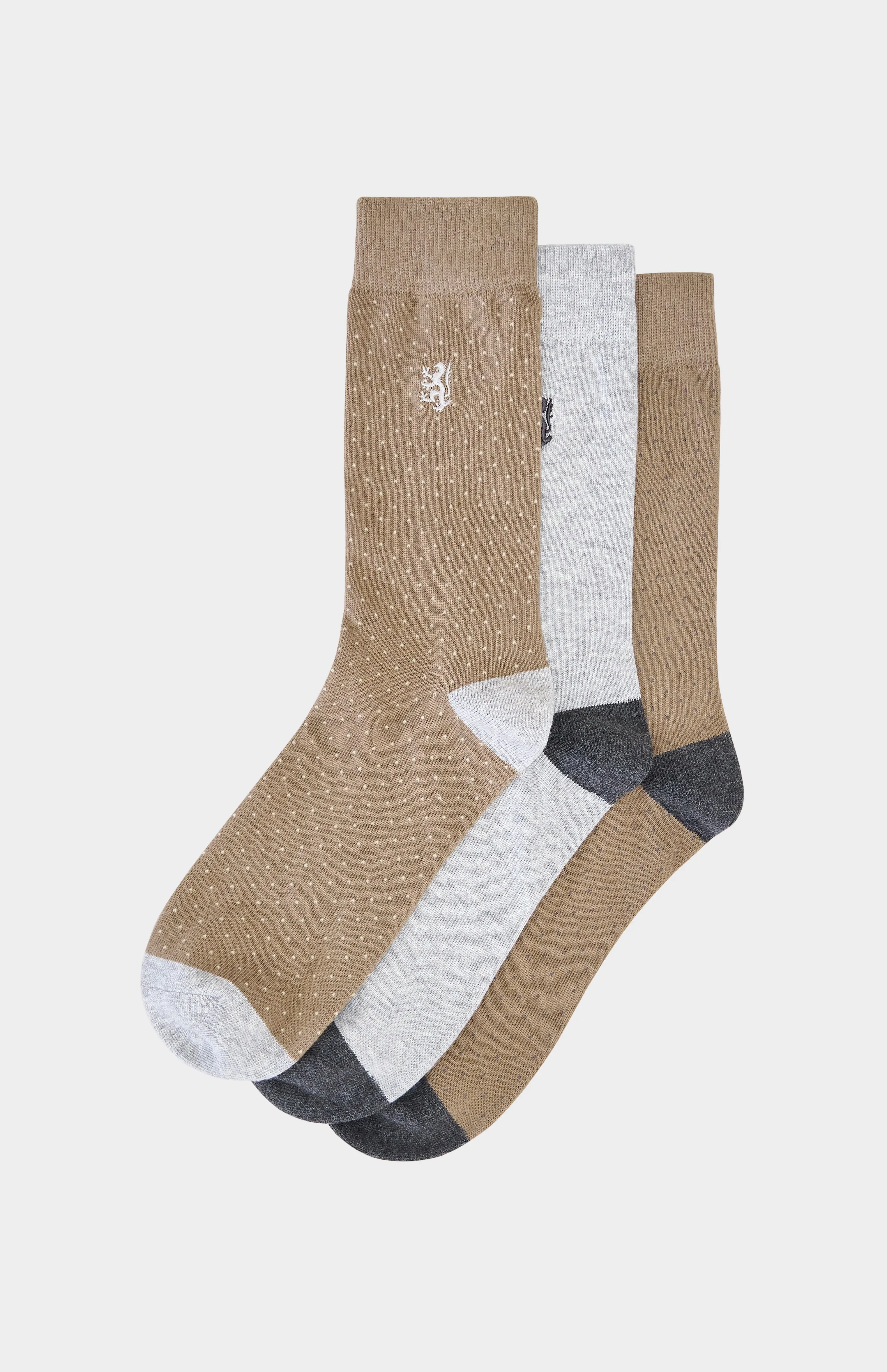 3 Pack Cotton Blend Lion Detail Socks in Charcoal, Mushroom and Grey sold by Pringle of Scotland product image thumbnail 2