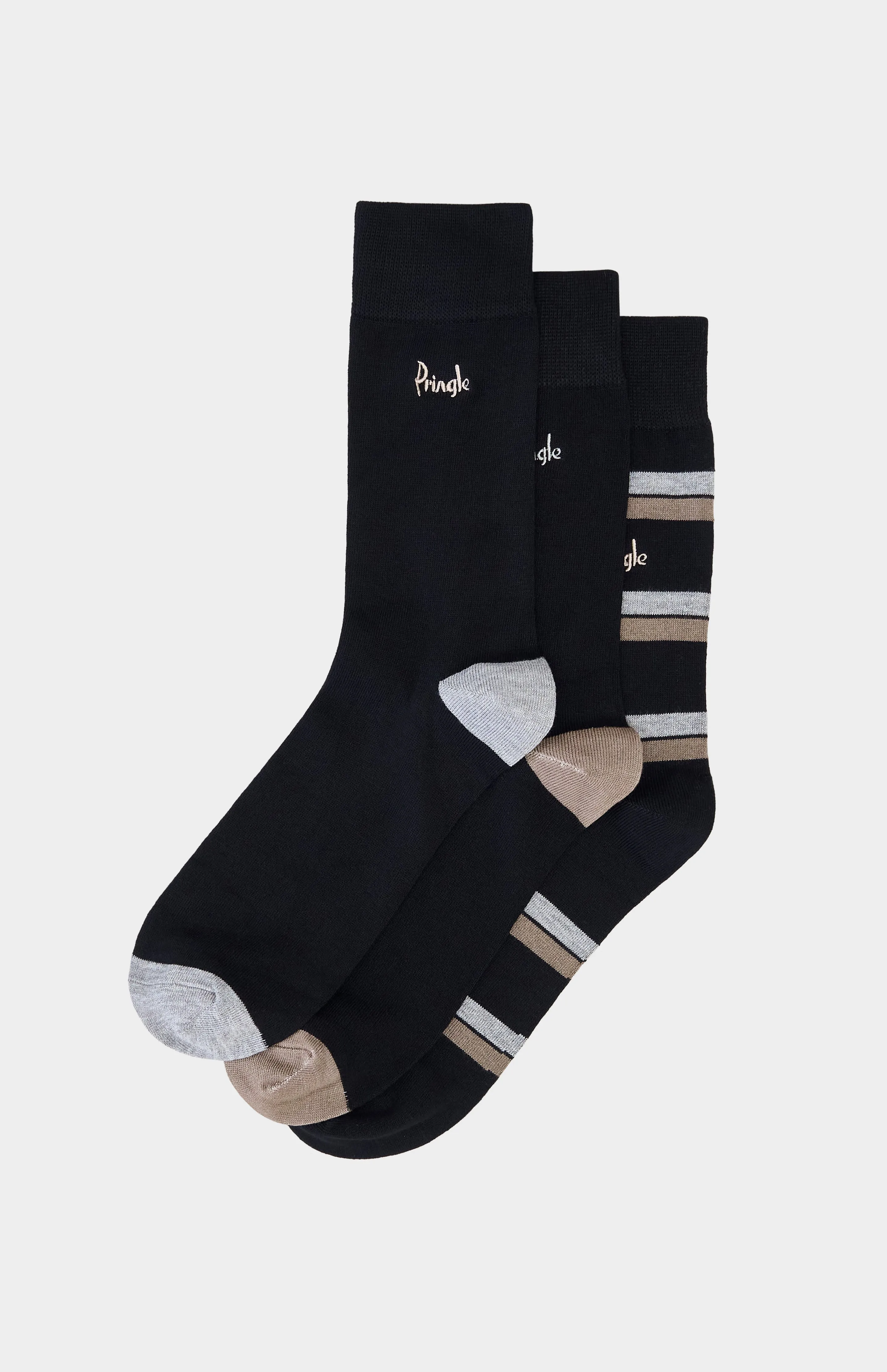 3 Pack Bamboo Blend Striped Socks in Black sold by Pringle of Scotland product image thumbnail 2