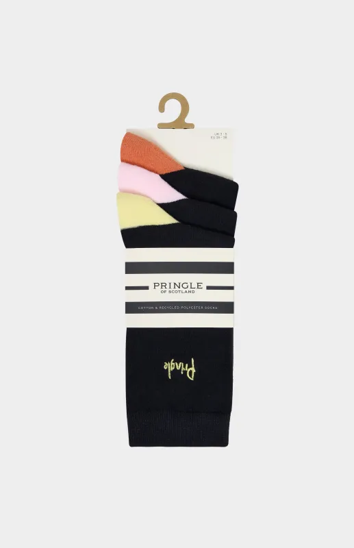 3 Pack Cotton Blend Socks in Black and Yellow made by Pringle