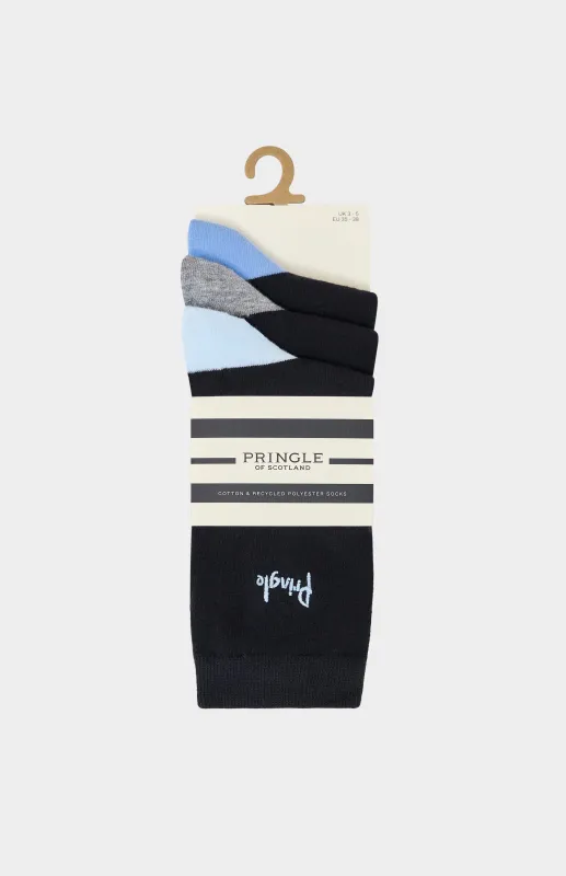 3 Pack Cotton Blend Socks in Black and Blue made by Pringle