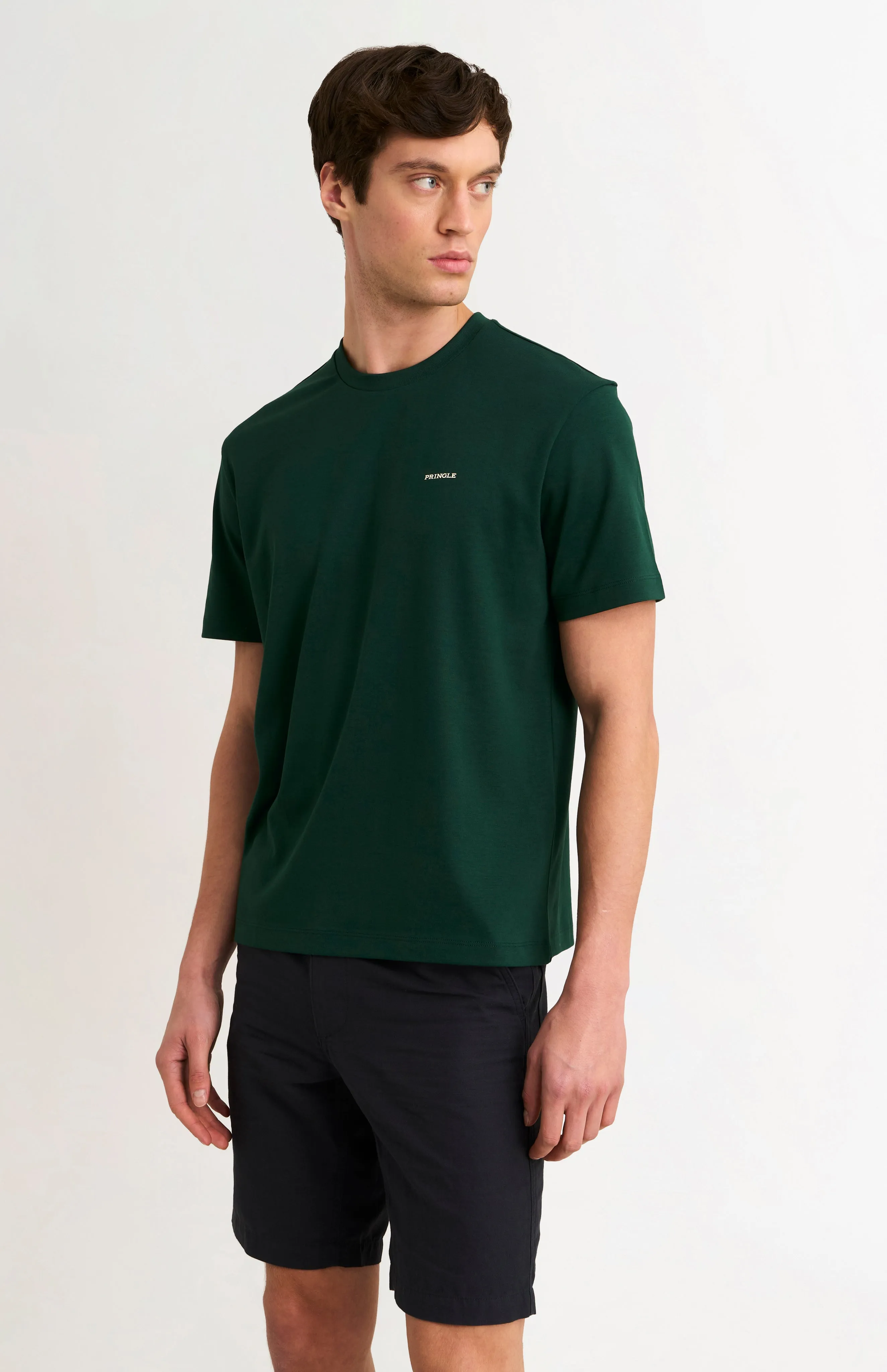 Men's Heavyweight Long Staple Cotton T-shirt In Forest Green sold by Pringle of Scotland