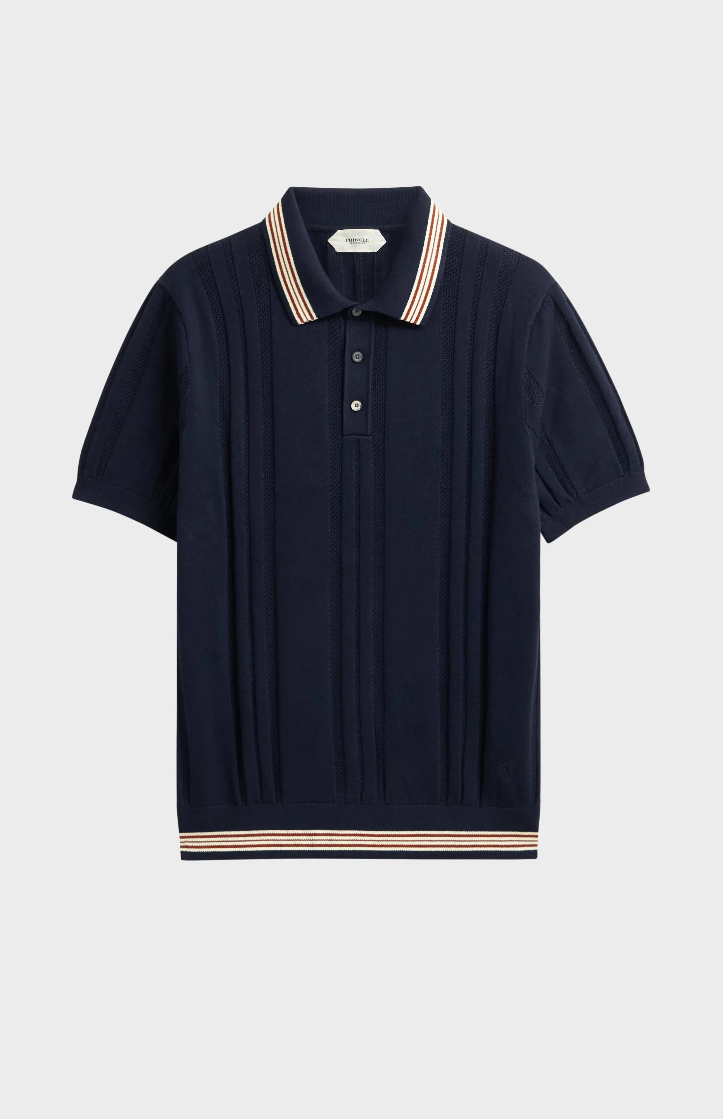Men's Cotton And Silk Textured House Stripe Buttoned Polo Shirt In Navy sold by Pringle of Scotland product image thumbnail 4