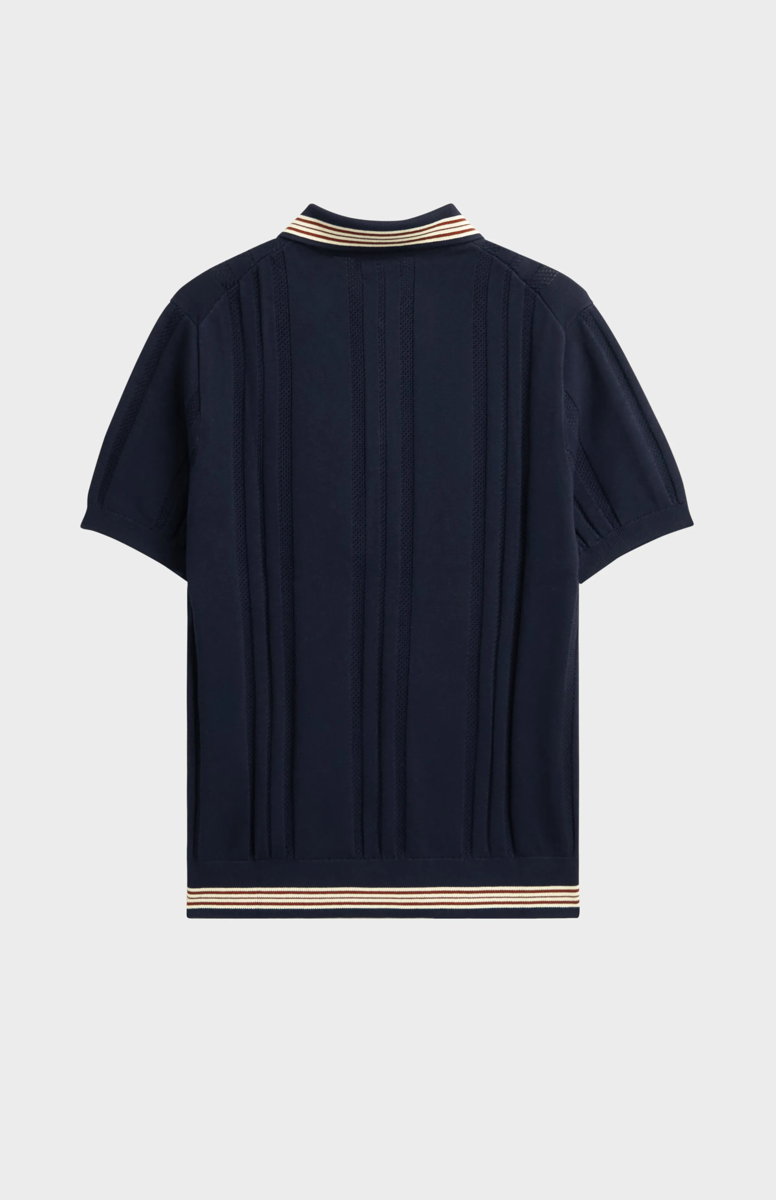 Men's Cotton And Silk Textured House Stripe Buttoned Polo Shirt In Navy sold by Pringle of Scotland product image thumbnail 5