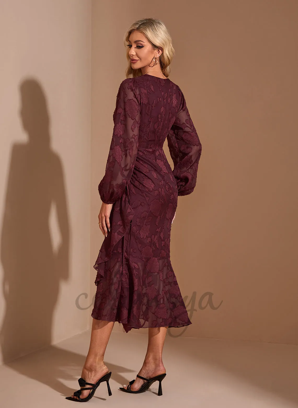 V-Neck Trumpet/Mermaid Chiffon Asymmetrical Midi Dress - 310333 sold by Celimoya product image thumbnail 2