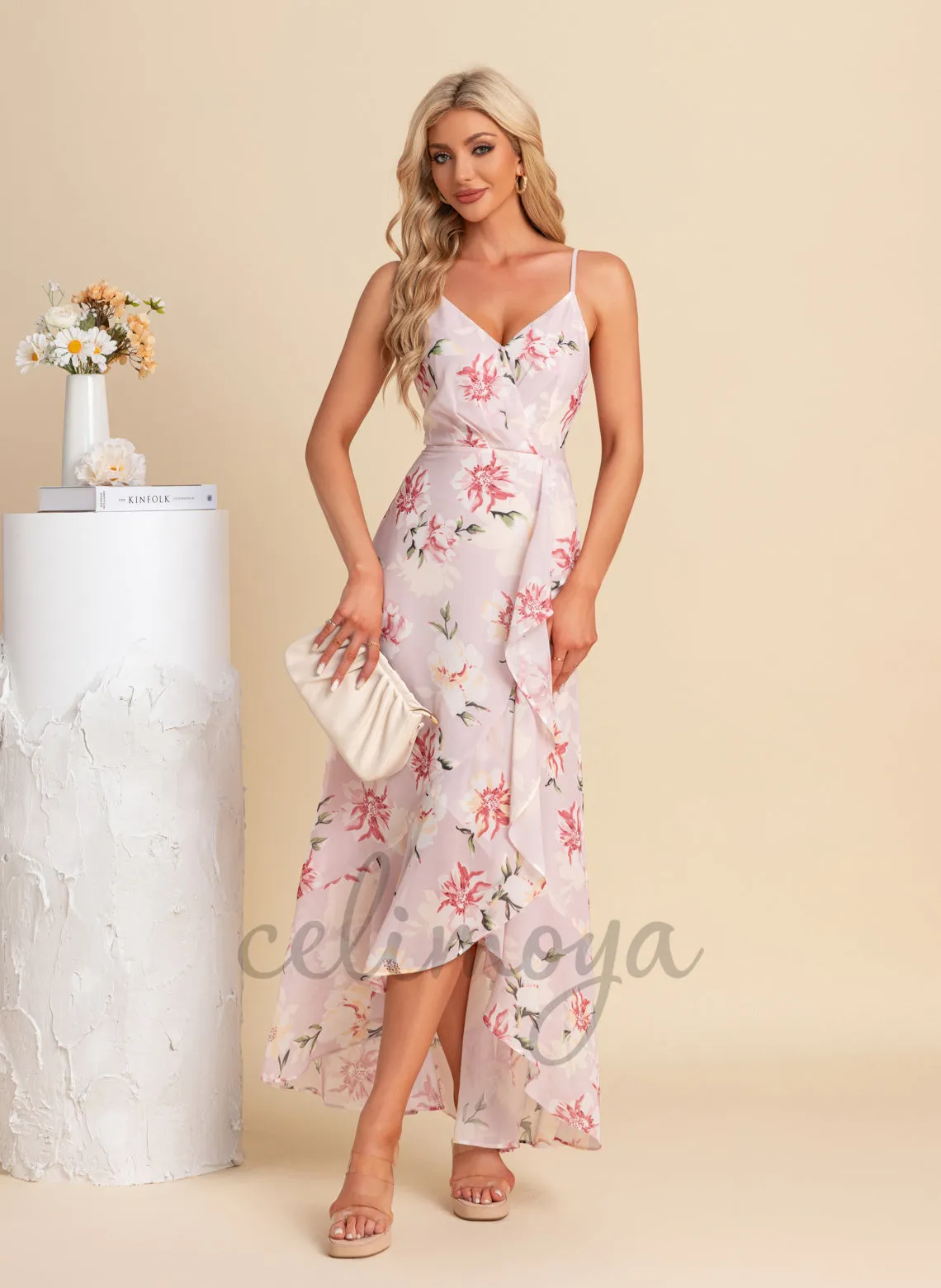 V-Neck A-line Chiffon Asymmetrical Maxi Dresses - 304062 sold by Celimoya