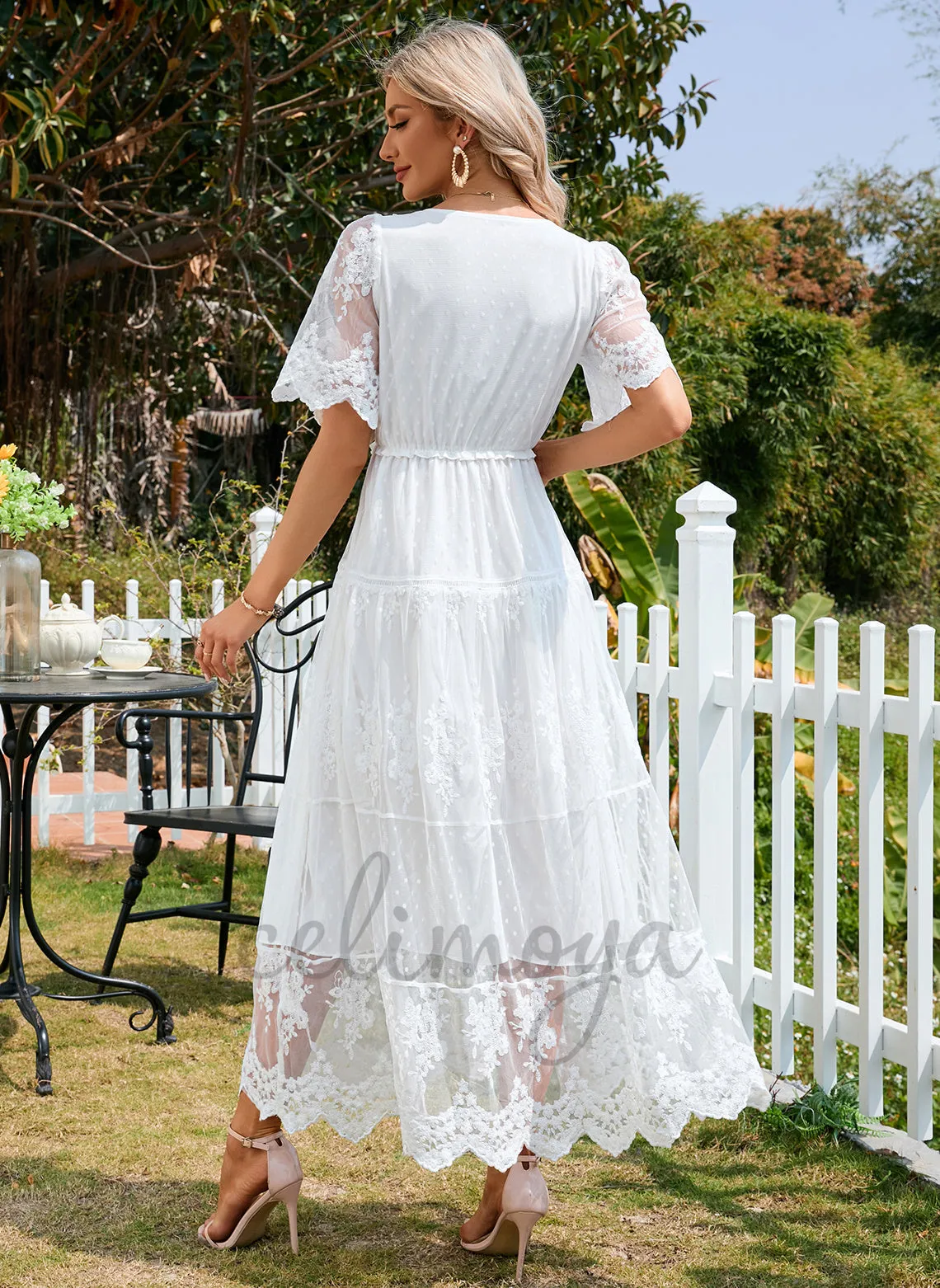 Jacquard V-Neck Vacation A-line Lace Maxi Dresses - 288443 sold by Celimoya product image thumbnail 2