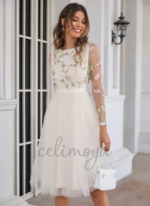 Scoop Illusion Elegant A-line Tulle Midi Dresses - 275800 sold by Celimoya