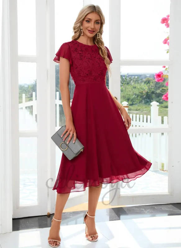Ruffle U-Neck Elegant A-line Chiffon Midi Dresses - 288448 sold by Celimoya