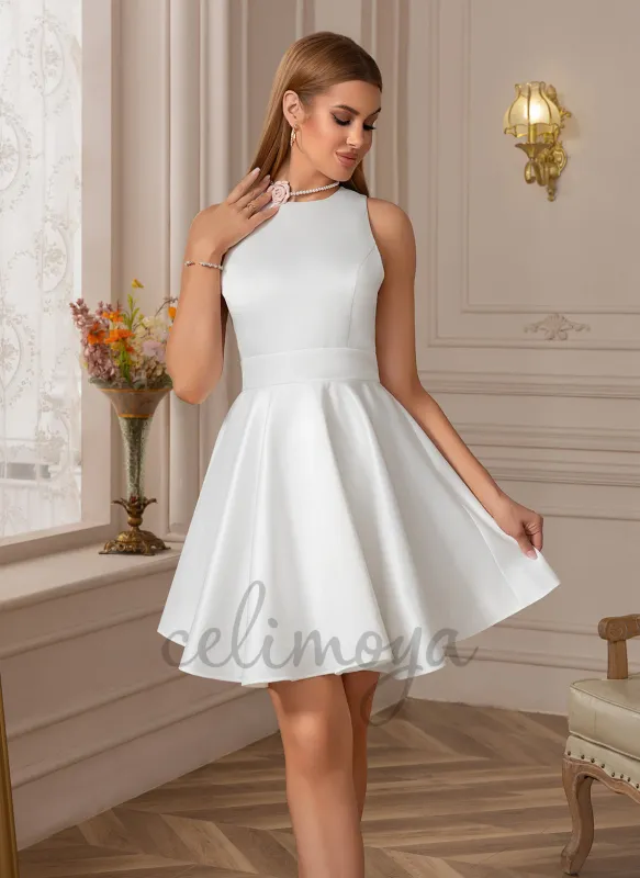 Bow Scoop A-line Satin Mini Dress - 417219 sold by Celimoya