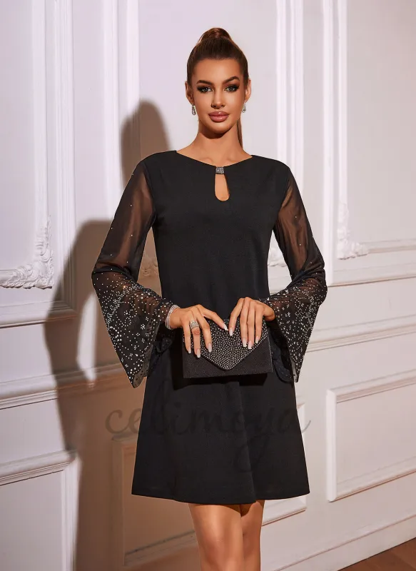 Rhinestone Scoop A-line Polyester Mini Dress - 416106 sold by Celimoya