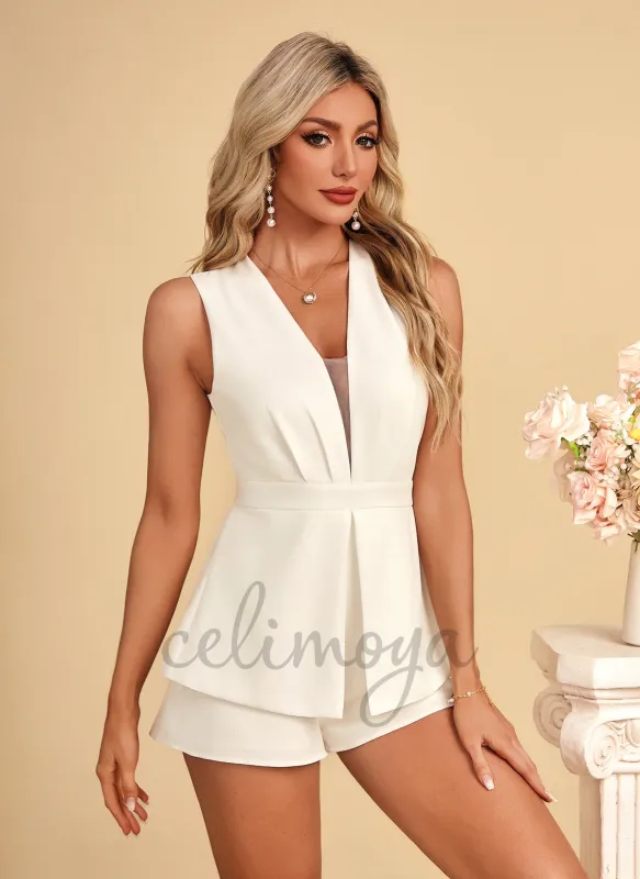 V-Neck Jumpsuit/Pantsuit Polyester Mini Dress - 312122 sold by Celimoya