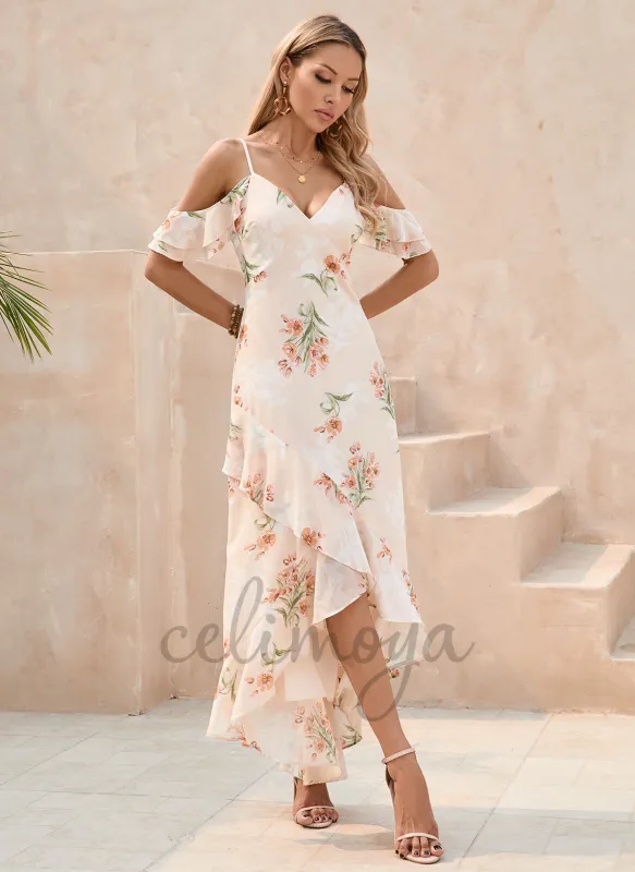 V-Neck A-line Chiffon Asymmetrical Maxi Dresses - 303376 sold by Celimoya