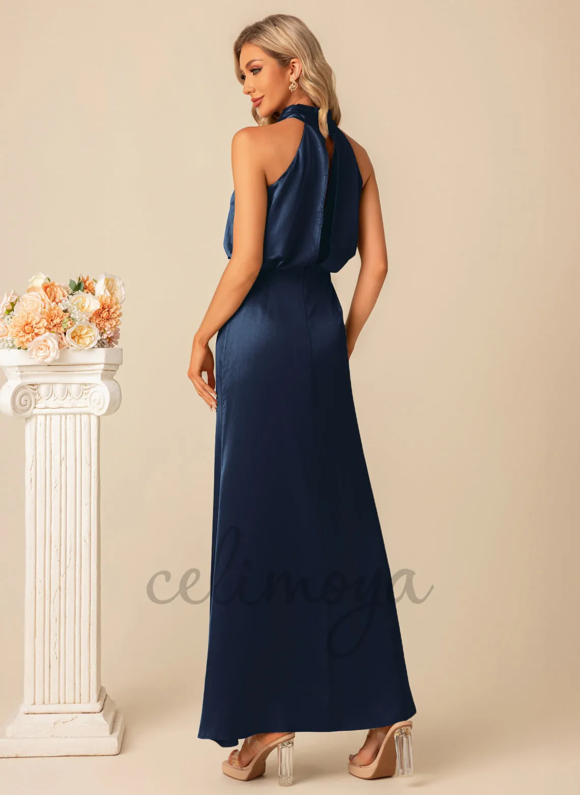 Halter Elegant A-line Satin Maxi Dresses - 300954 sold by Celimoya product image thumbnail 5