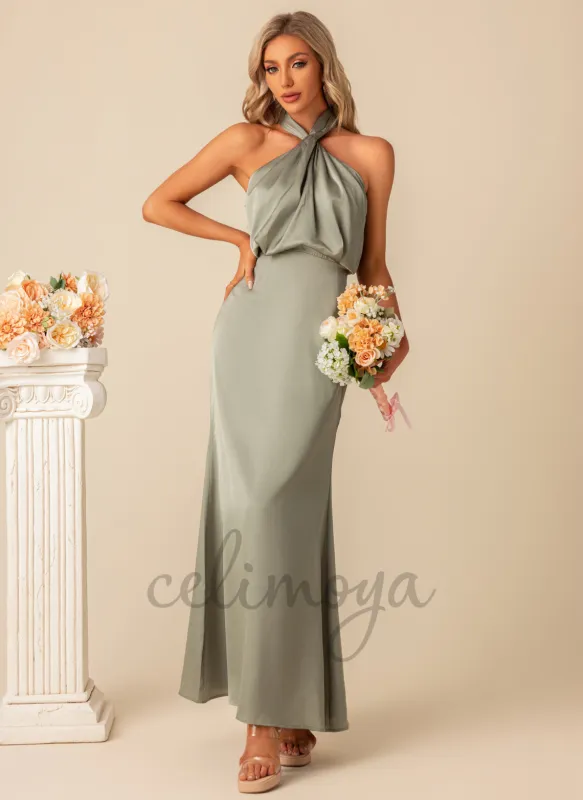 Halter Elegant A-line Satin Maxi Dresses - 300954 sold by Celimoya