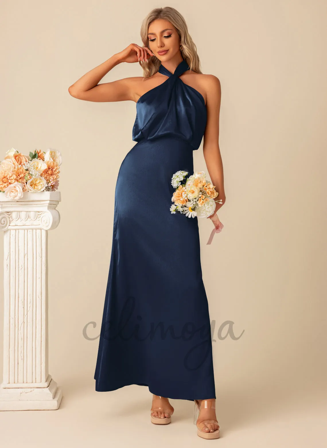 Halter Elegant A-line Satin Maxi Dresses - 300954 sold by Celimoya product image thumbnail 4