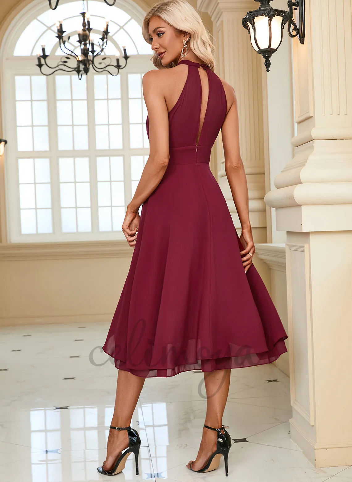 High Neck Elegant A-line Chiffon Asymmetrical Dresses - 275804 sold by Celimoya product image thumbnail 5