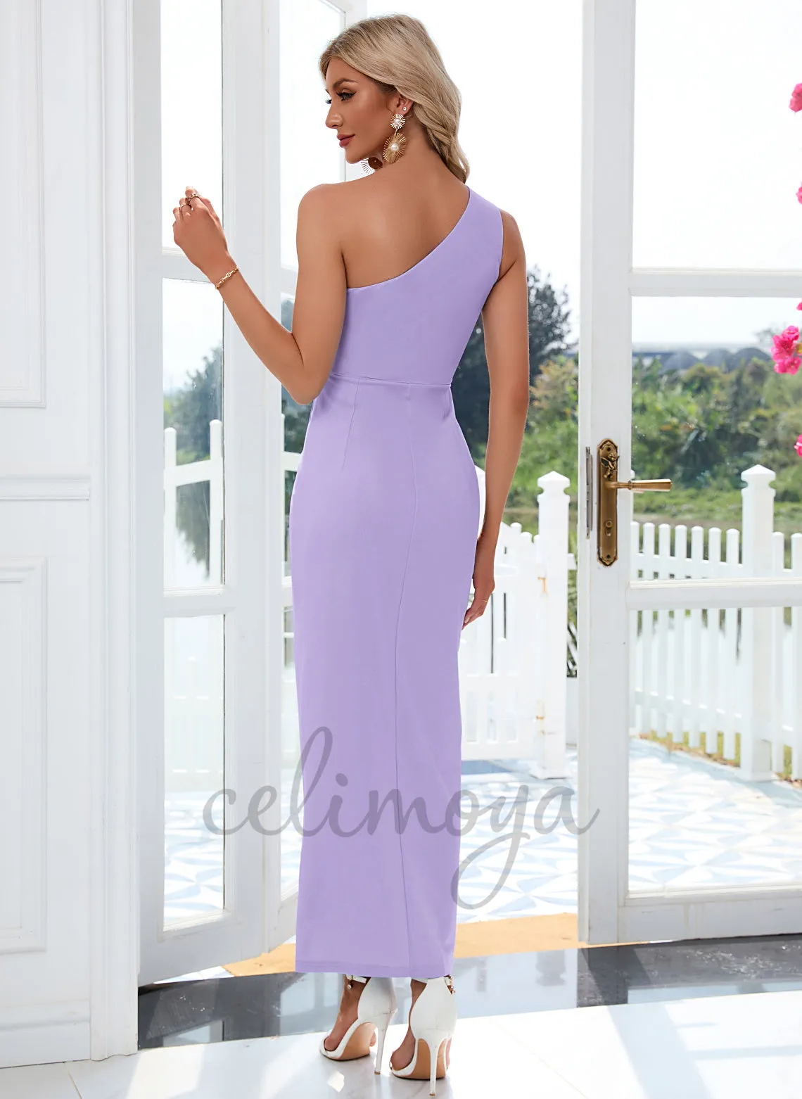 One Shoulder Elegant Sheath/Column Polyester Midi Dresses - 289288 sold by Celimoya product image thumbnail 5