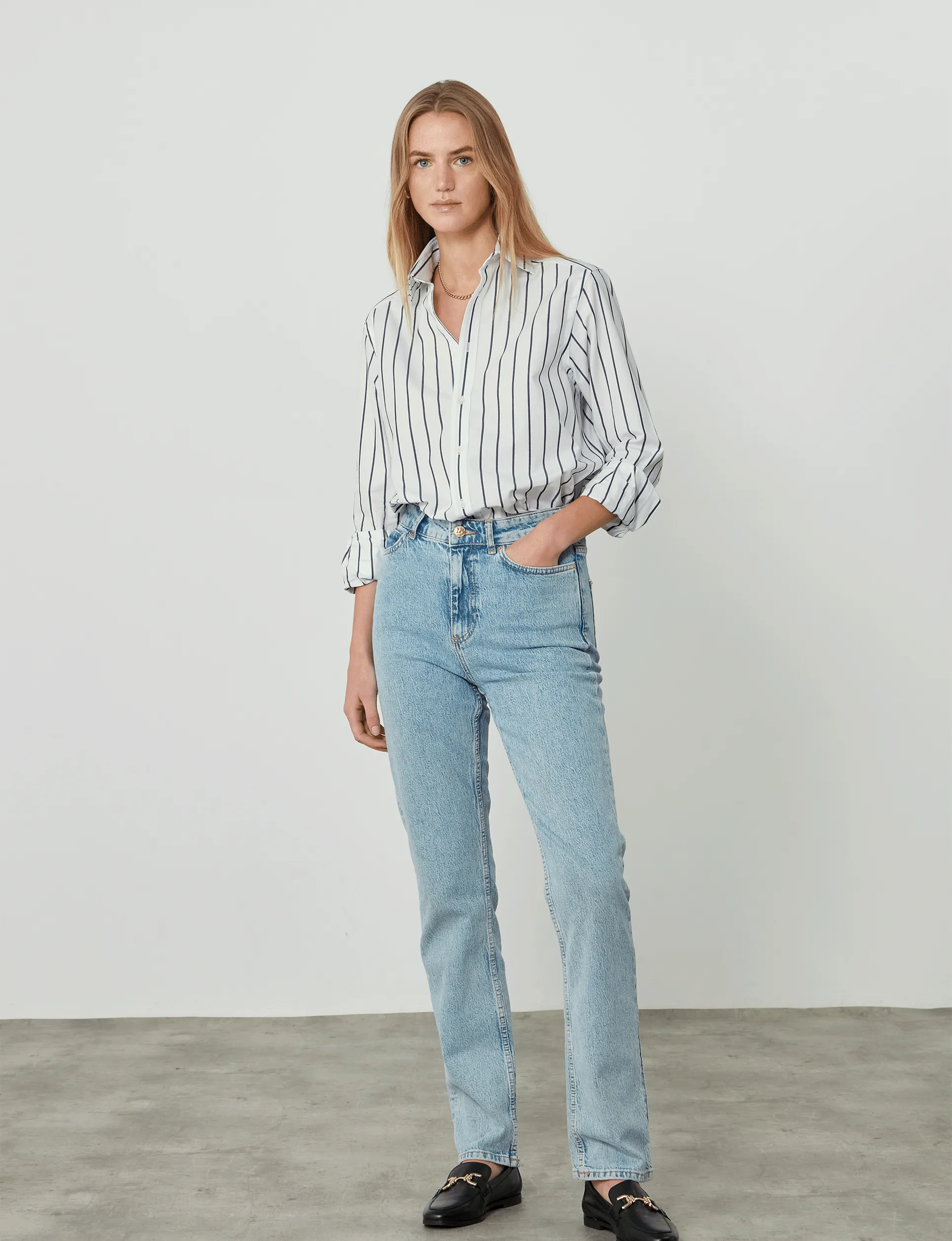 The Boyfriend: Fine Poplin, Midnight Blue Stripe sold by With Nothing Underneath product image thumbnail 3