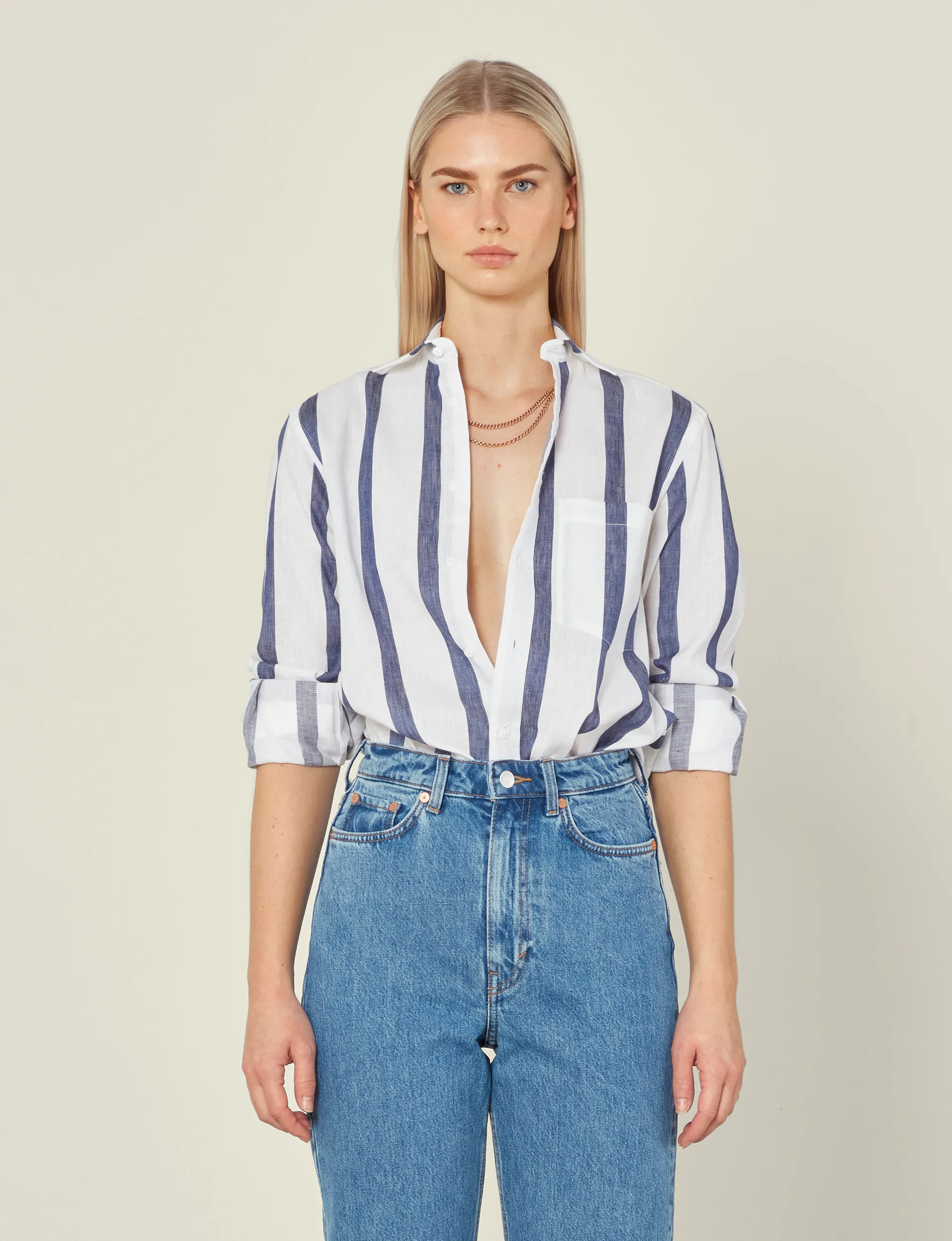 The Boyfriend: Weave, Navy Blue Stripe sold by With Nothing Underneath