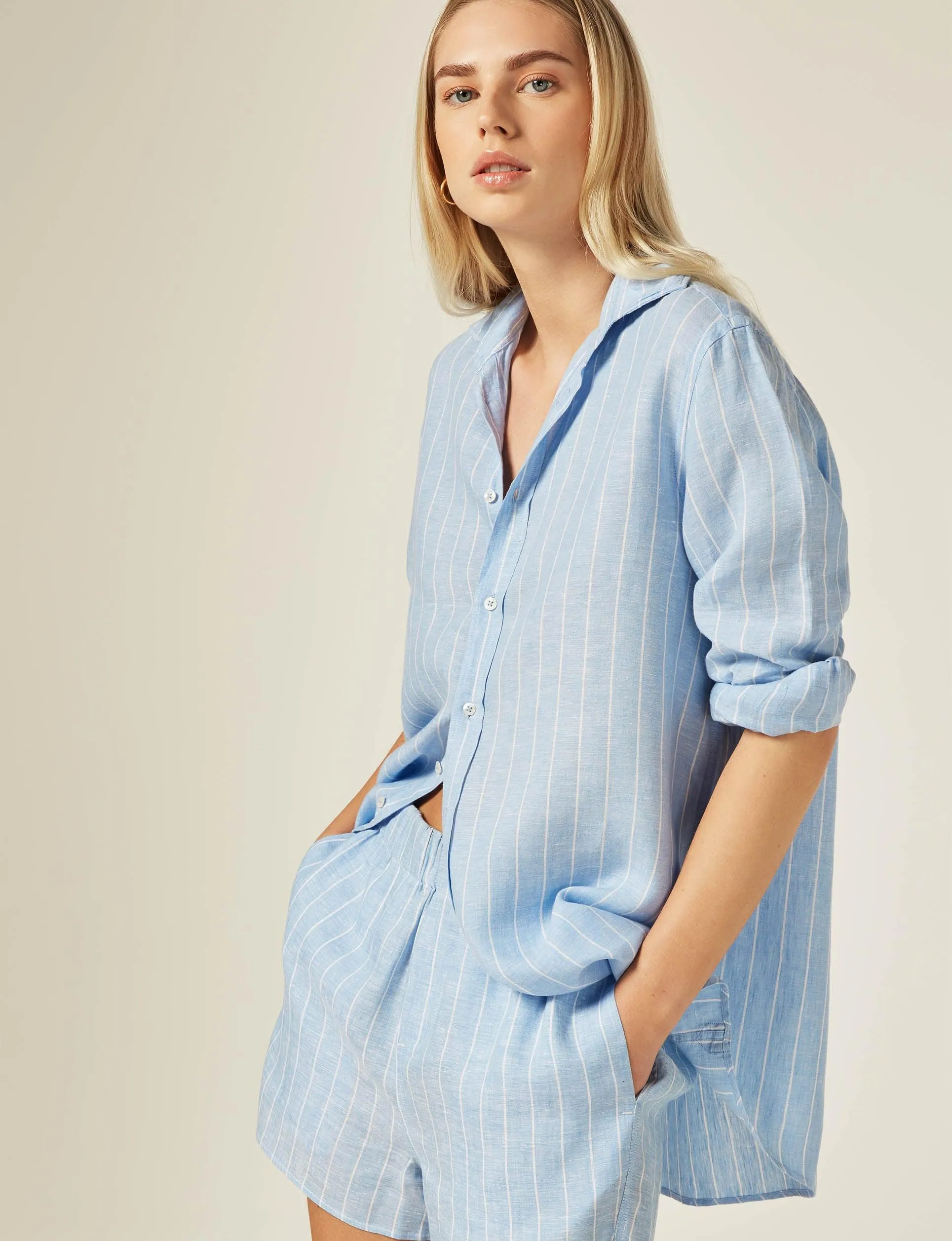 The Boyfriend: Linen, Sky Blue Stripe sold by With Nothing Underneath product image thumbnail 4