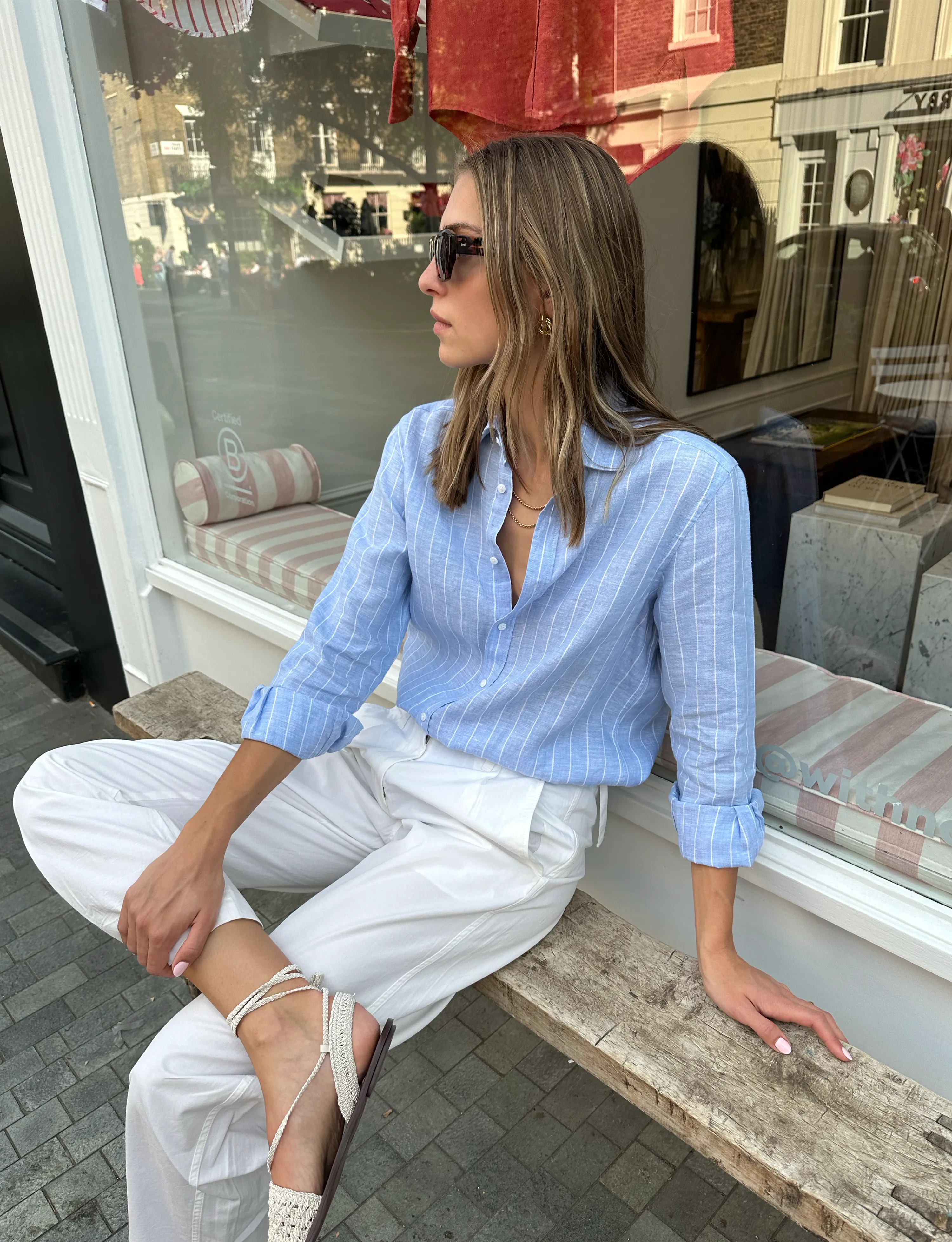 The Boyfriend: Linen, Sky Blue Stripe sold by With Nothing Underneath