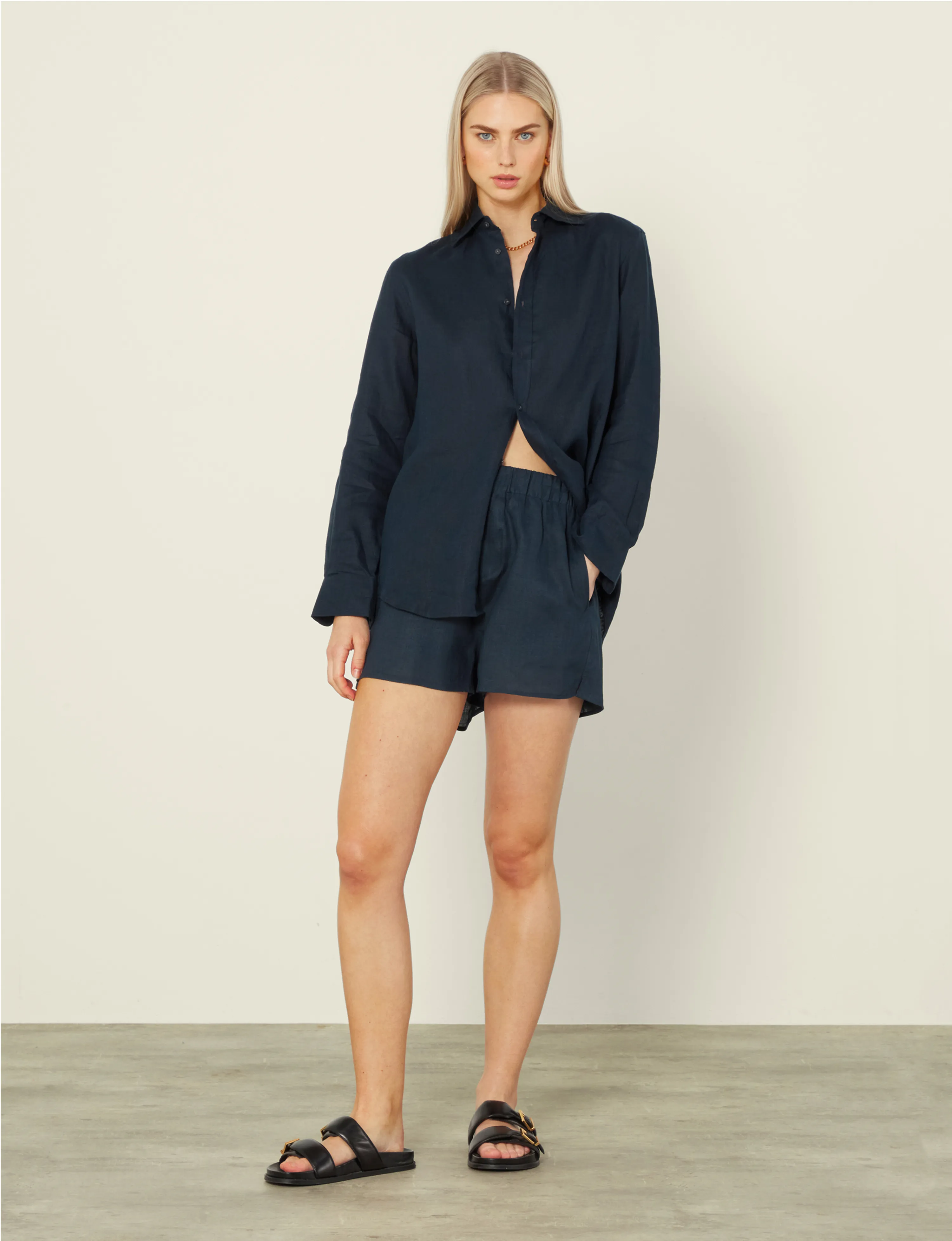 CO-ORD SET: LINEN, NAVY BLUE sold by With Nothing Underneath