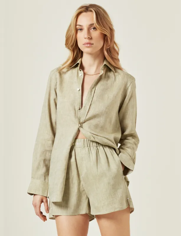 The Boxer: Linen, Sage Green made by With Nothing Underneath